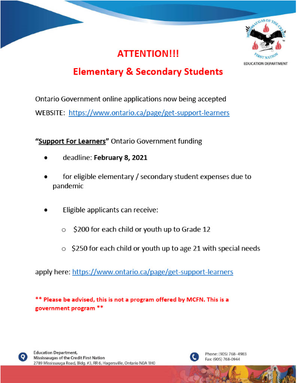 Elementary and Secondary students: Ontario funding applications