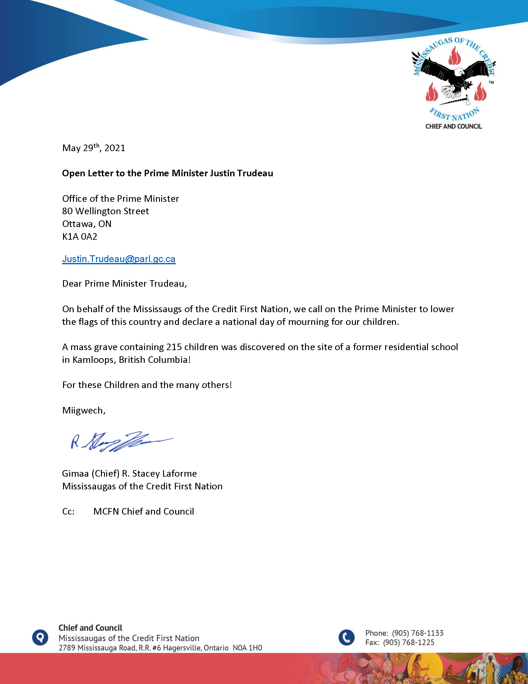 Open Letter to Prime Minister Trudeau regarding Kamloops, BC
