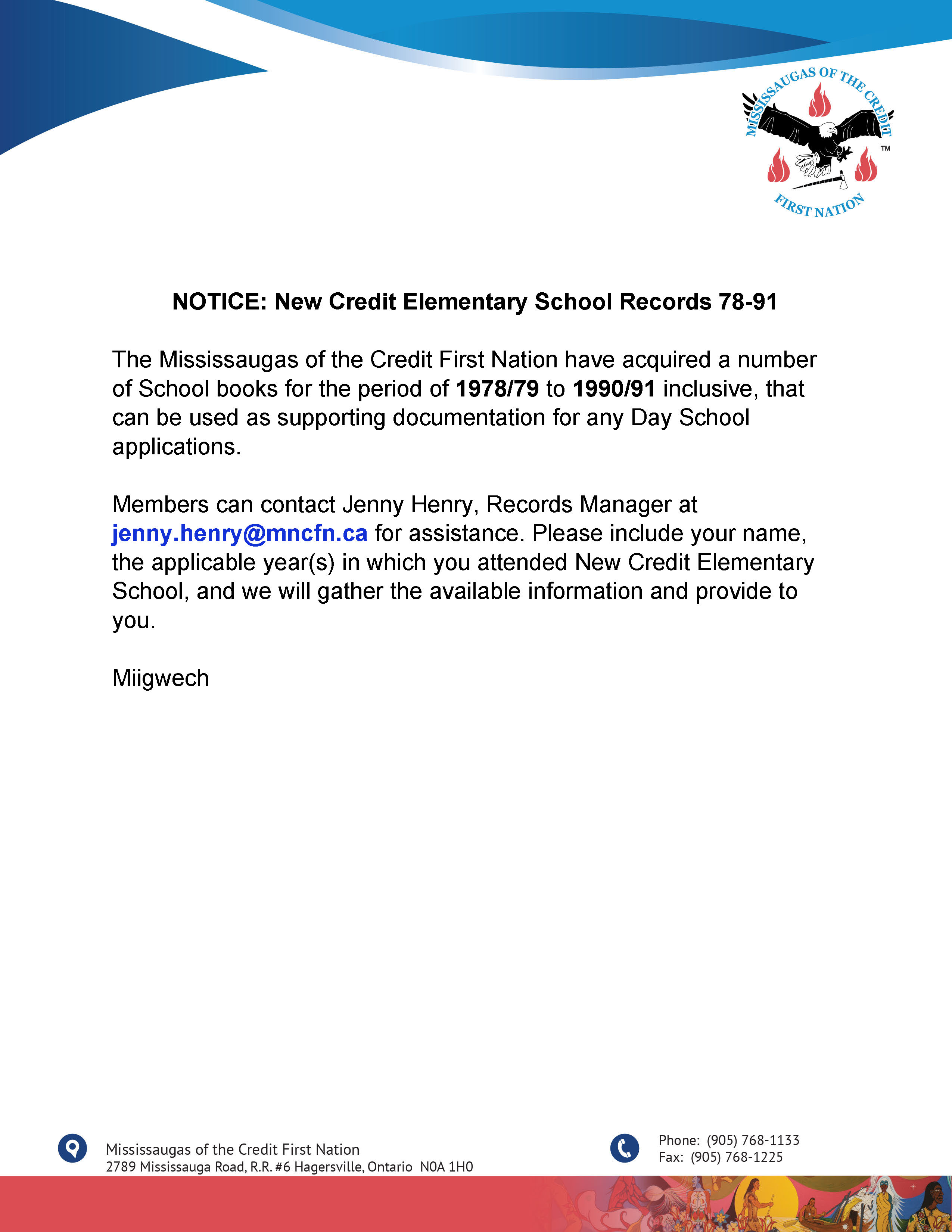 New Credit Elementary School Records – ’78-91