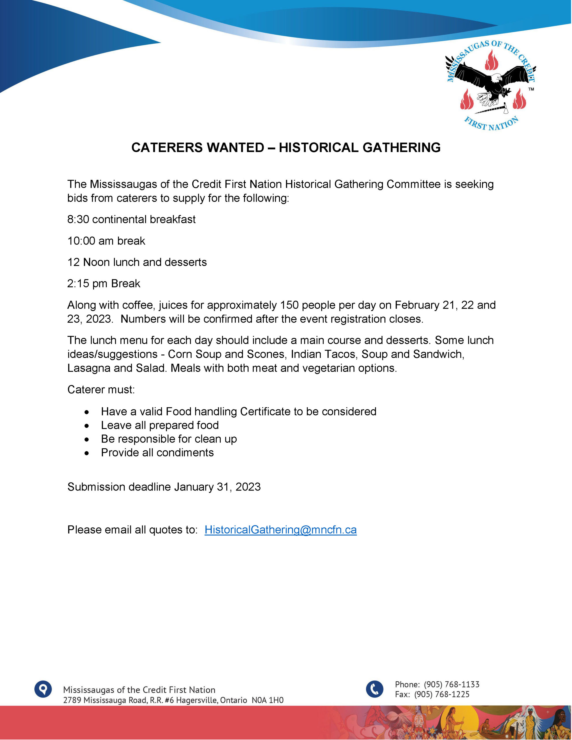 Historical Gathering – Catering RFQ