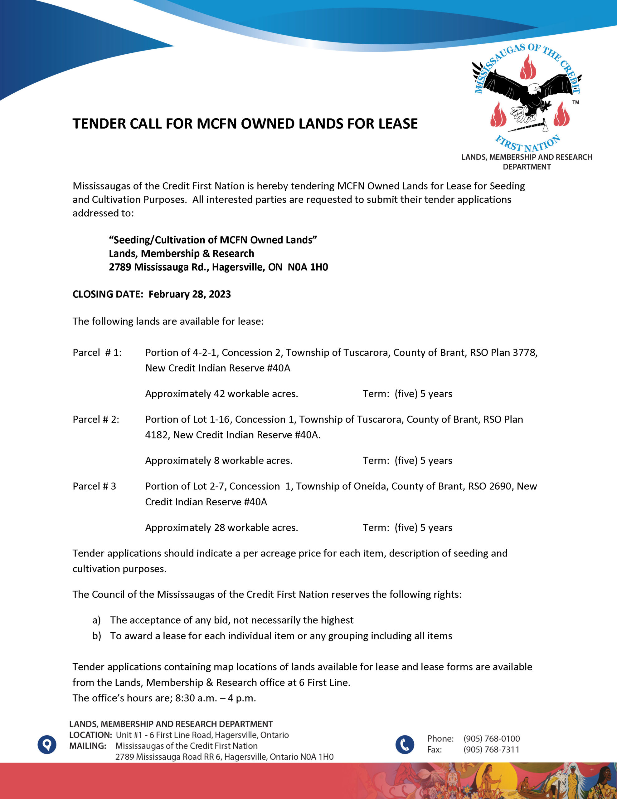 Tender Call for MCFN owned lands for lease