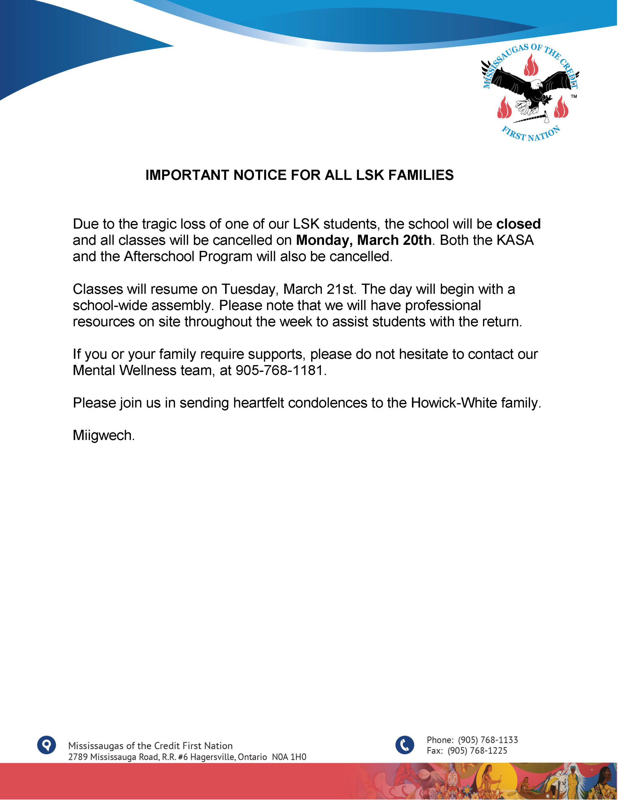 Important Notice for LSK families