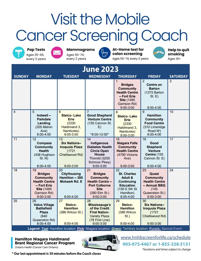 Mobile Cancer Screening Coach June Schedule
