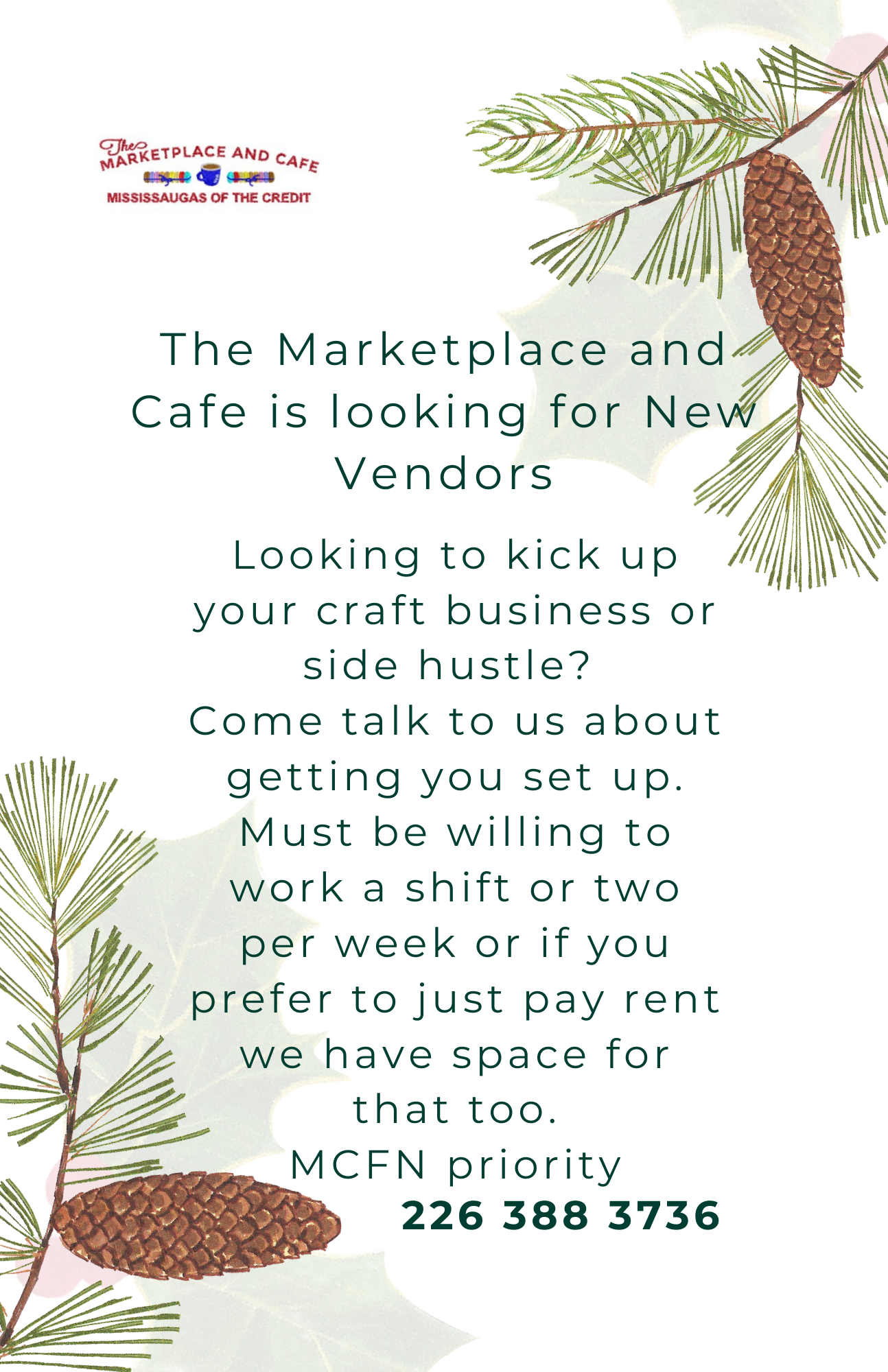 Marketplace and Cafe is looking for vendors