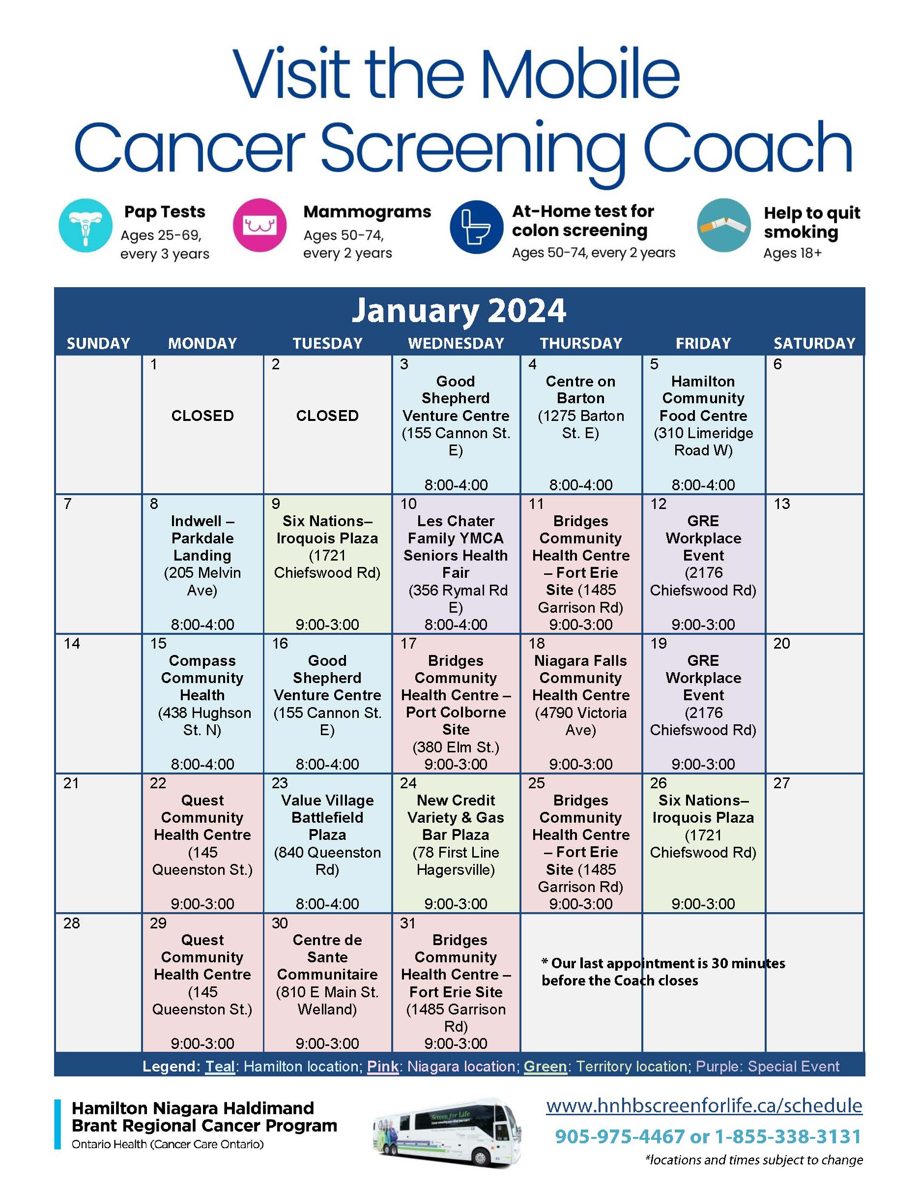 Mobile Cancer Screening Coach Schedule