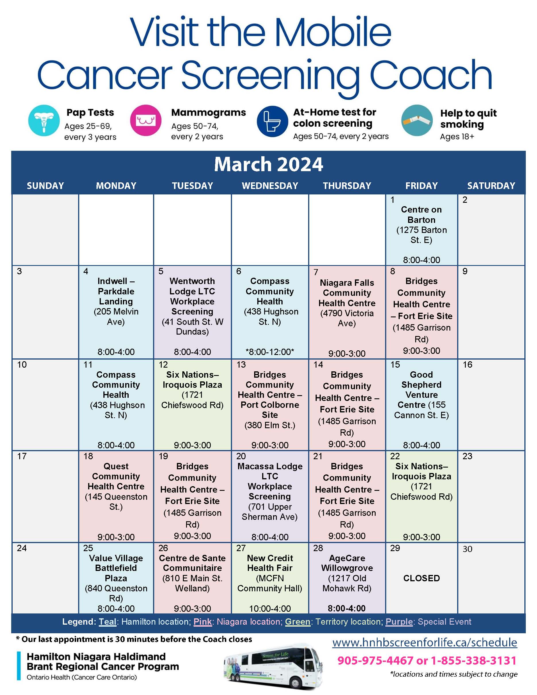 Mobile Cancer Screening Coach March calendar
