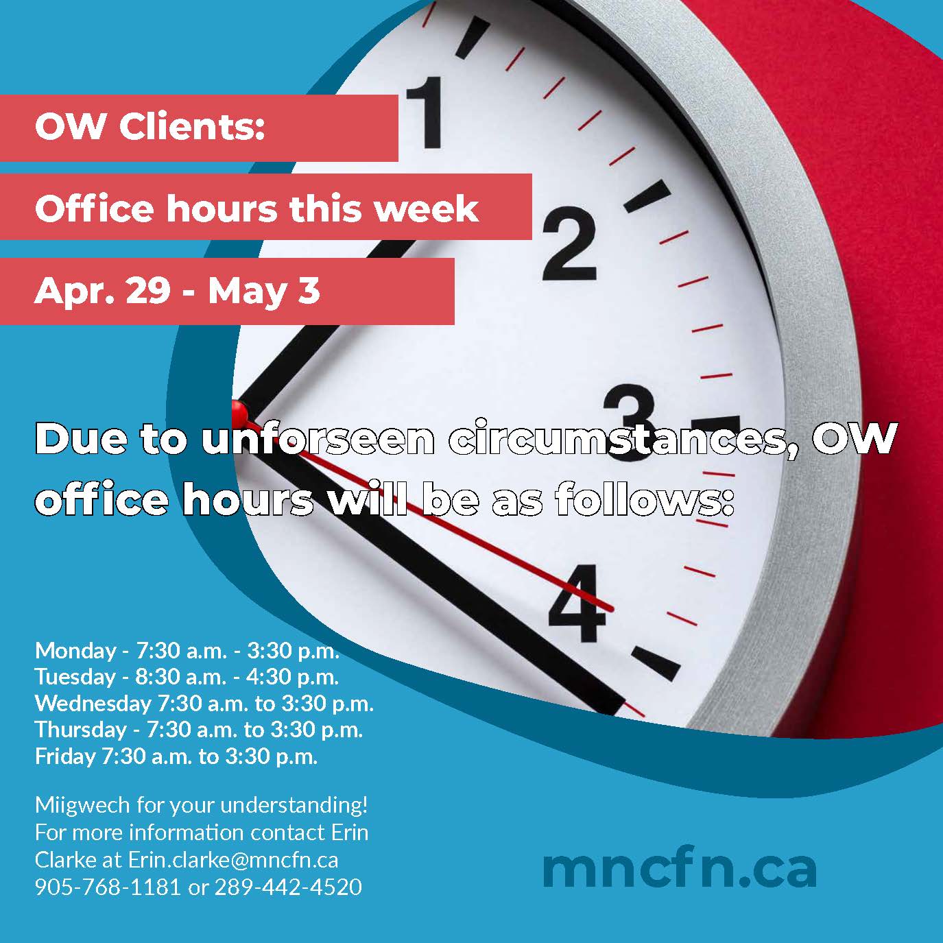 OW office hours April 29 - May 3