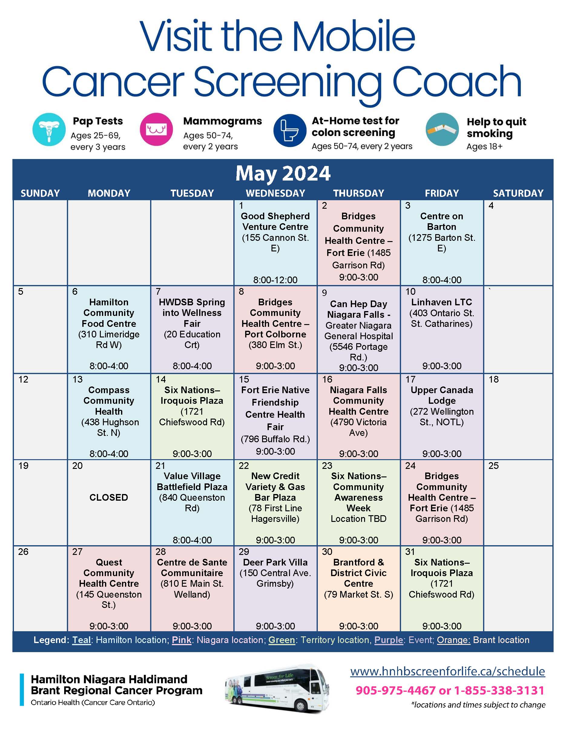 Mobile Cancer Screening Coach May calendar