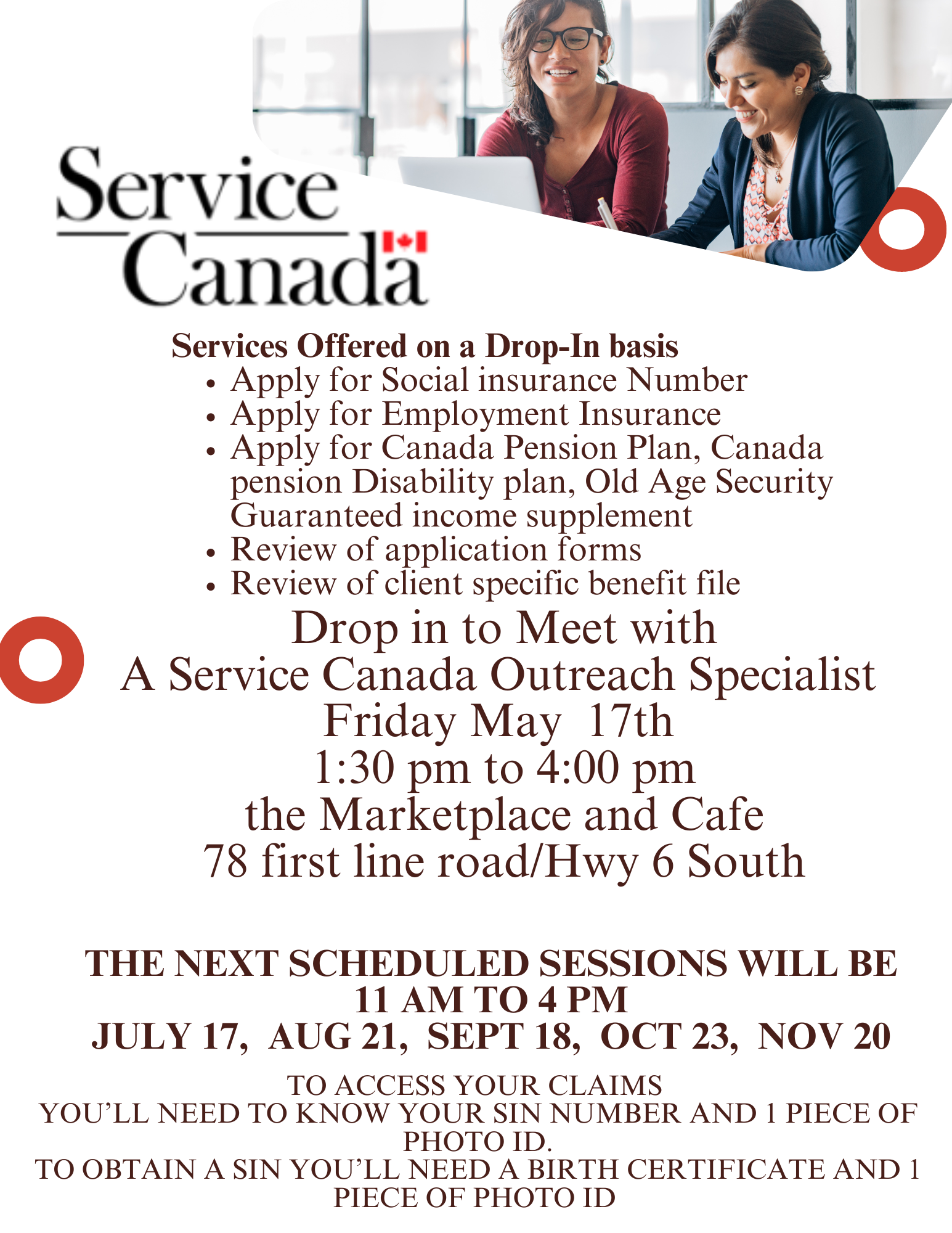 Service Canada at the Marketplace and Cafe on May 17