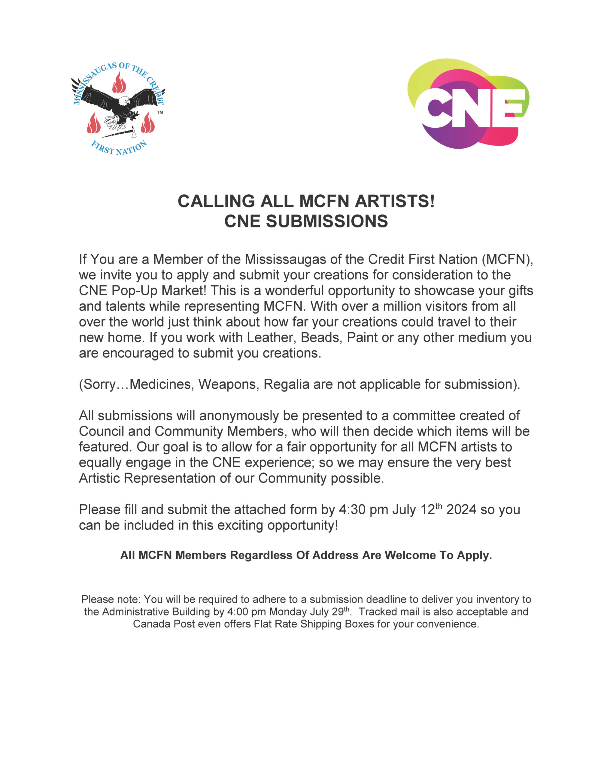 CALL FOR MCFN ARTISTS – CNE