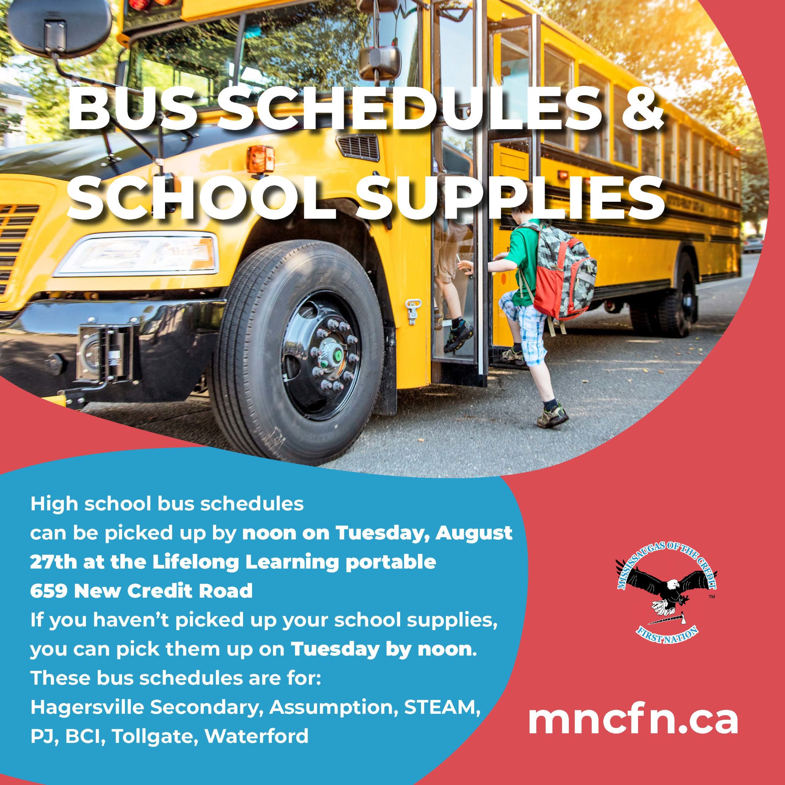 Bus Schedules and School Supply pick-up