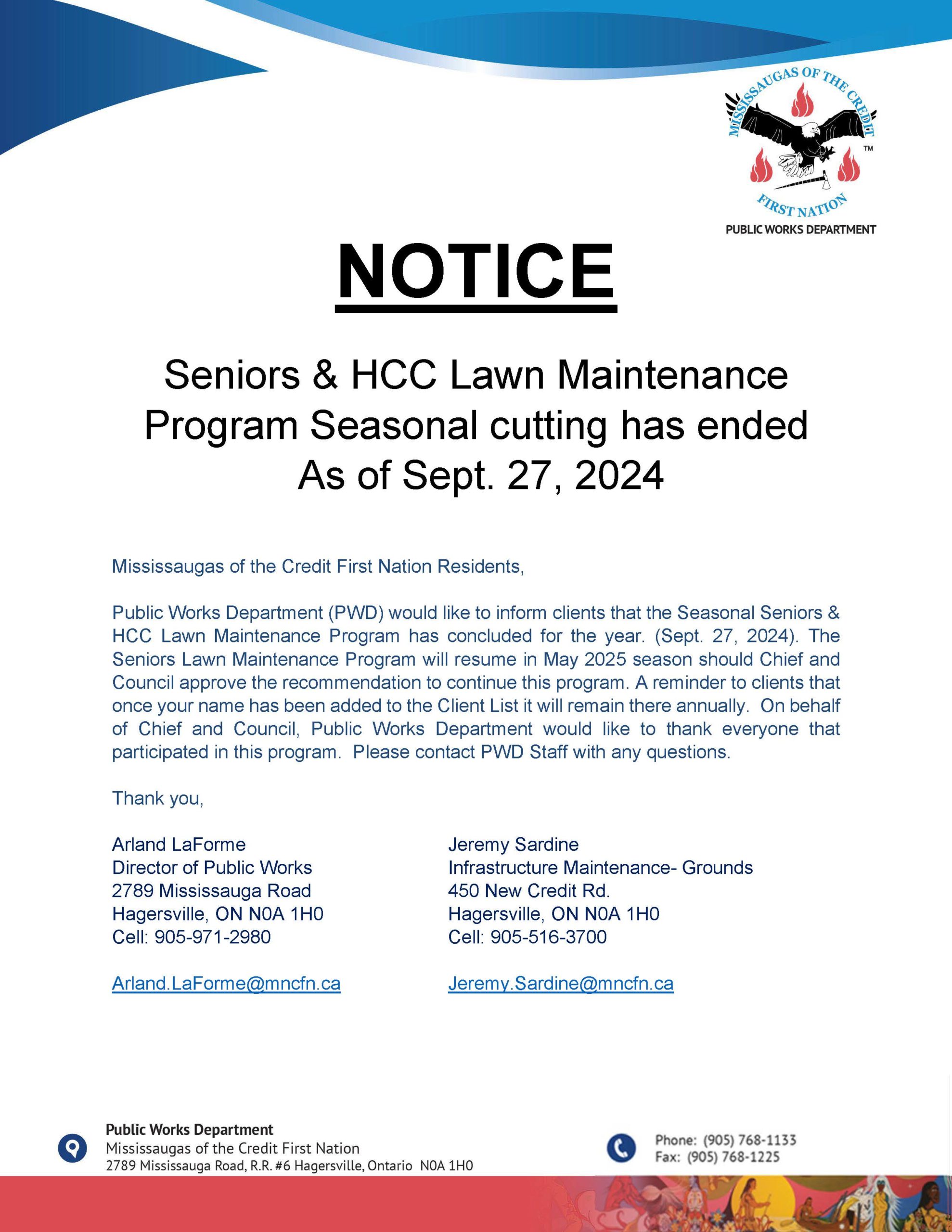 Seniors and HCC Lawn Maintenance Program update