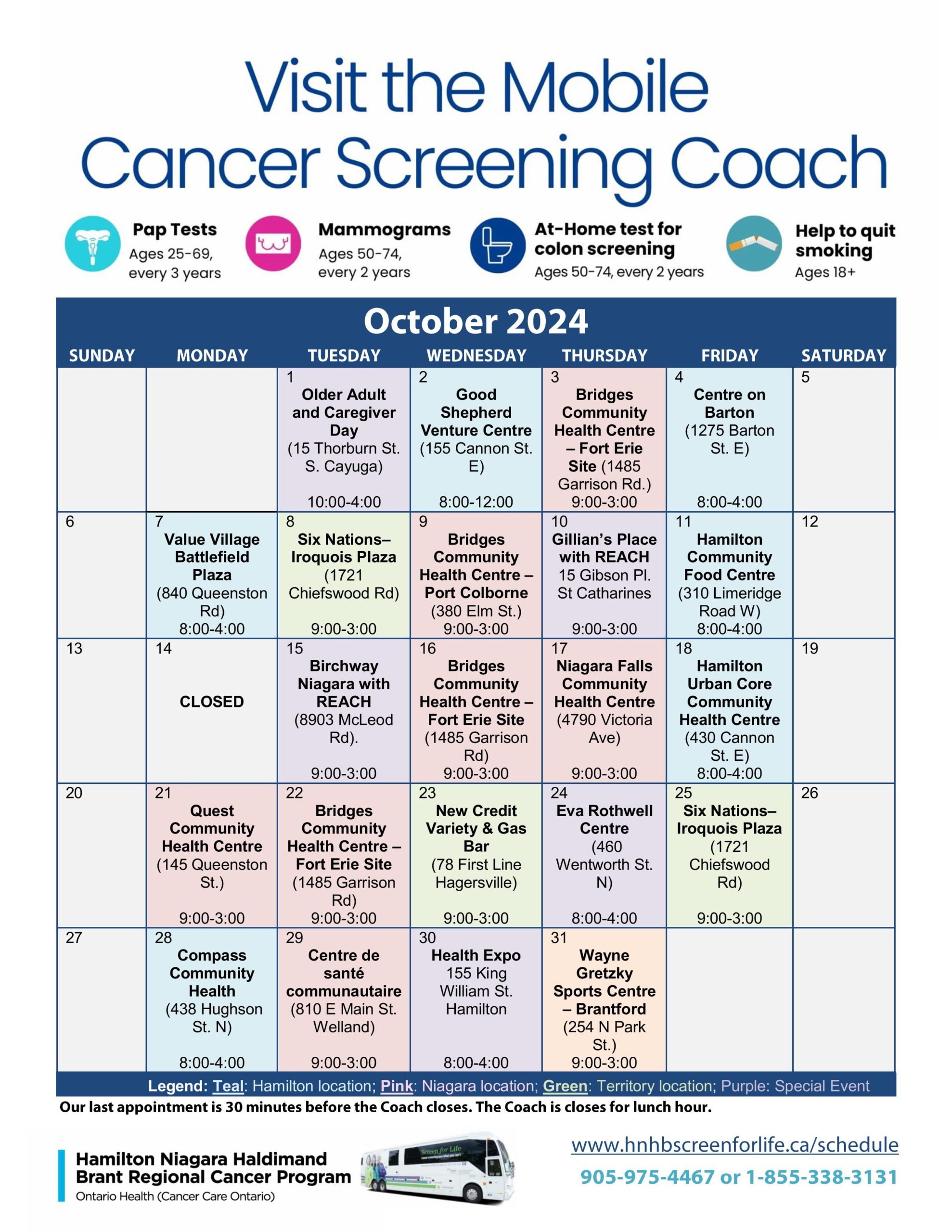 Cancer Screening Coach October Schedule