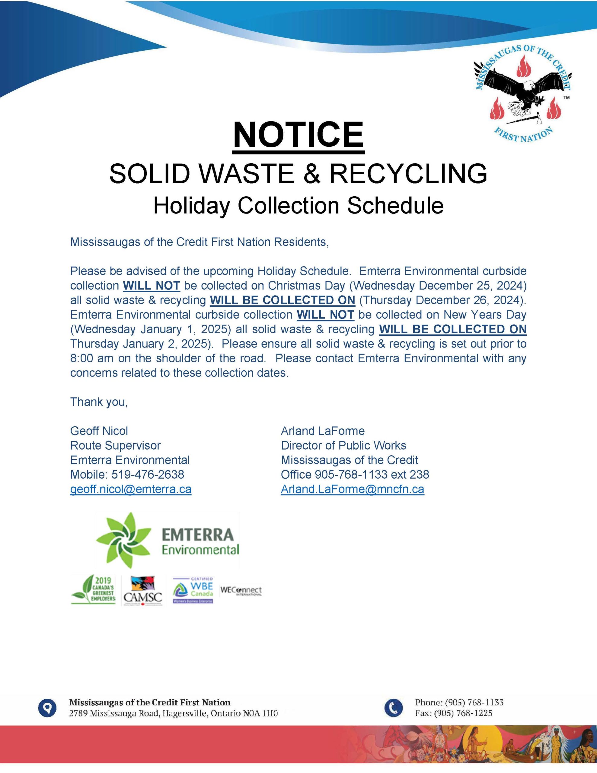 Solid waste and recycling holiday schedule