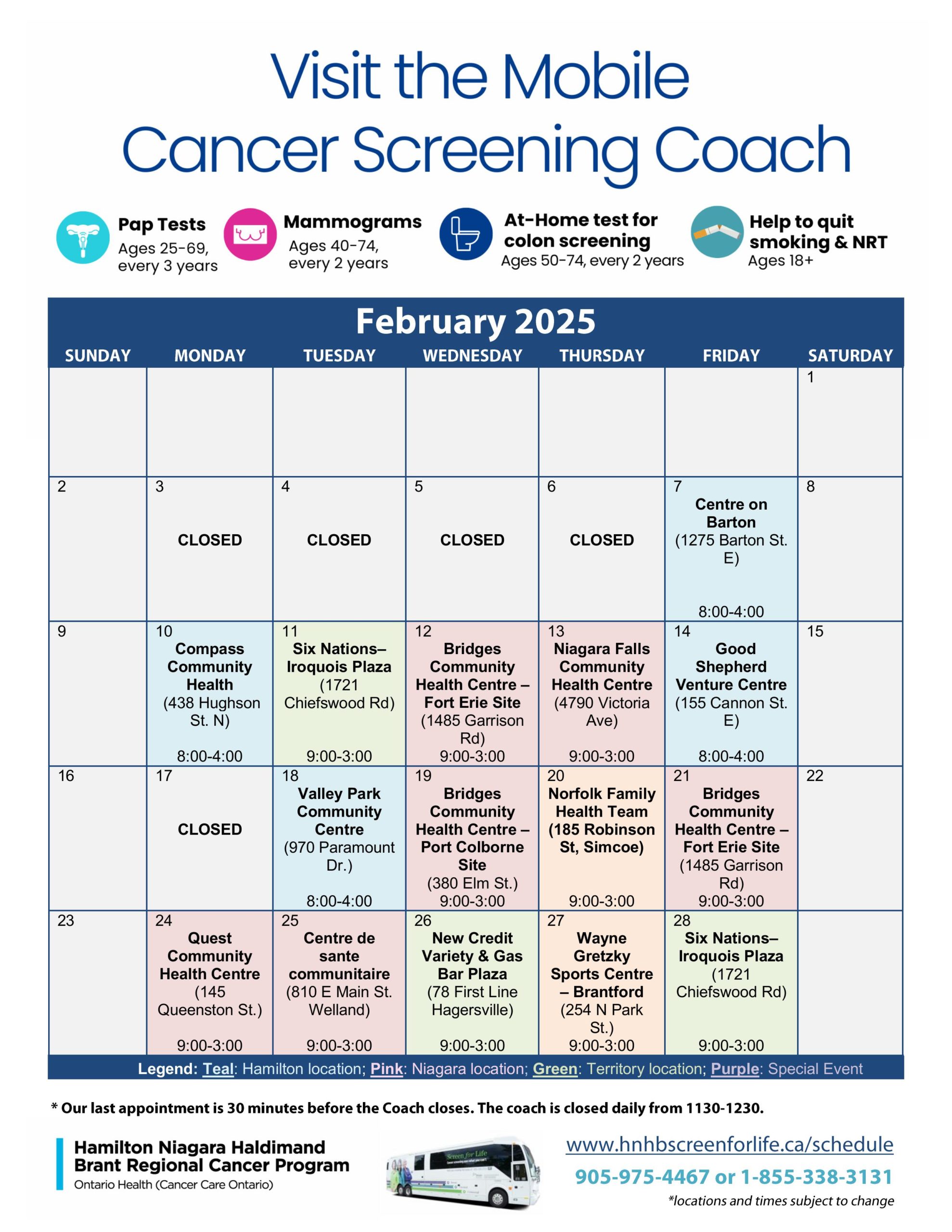 February Cancer Screening Coach Schedule