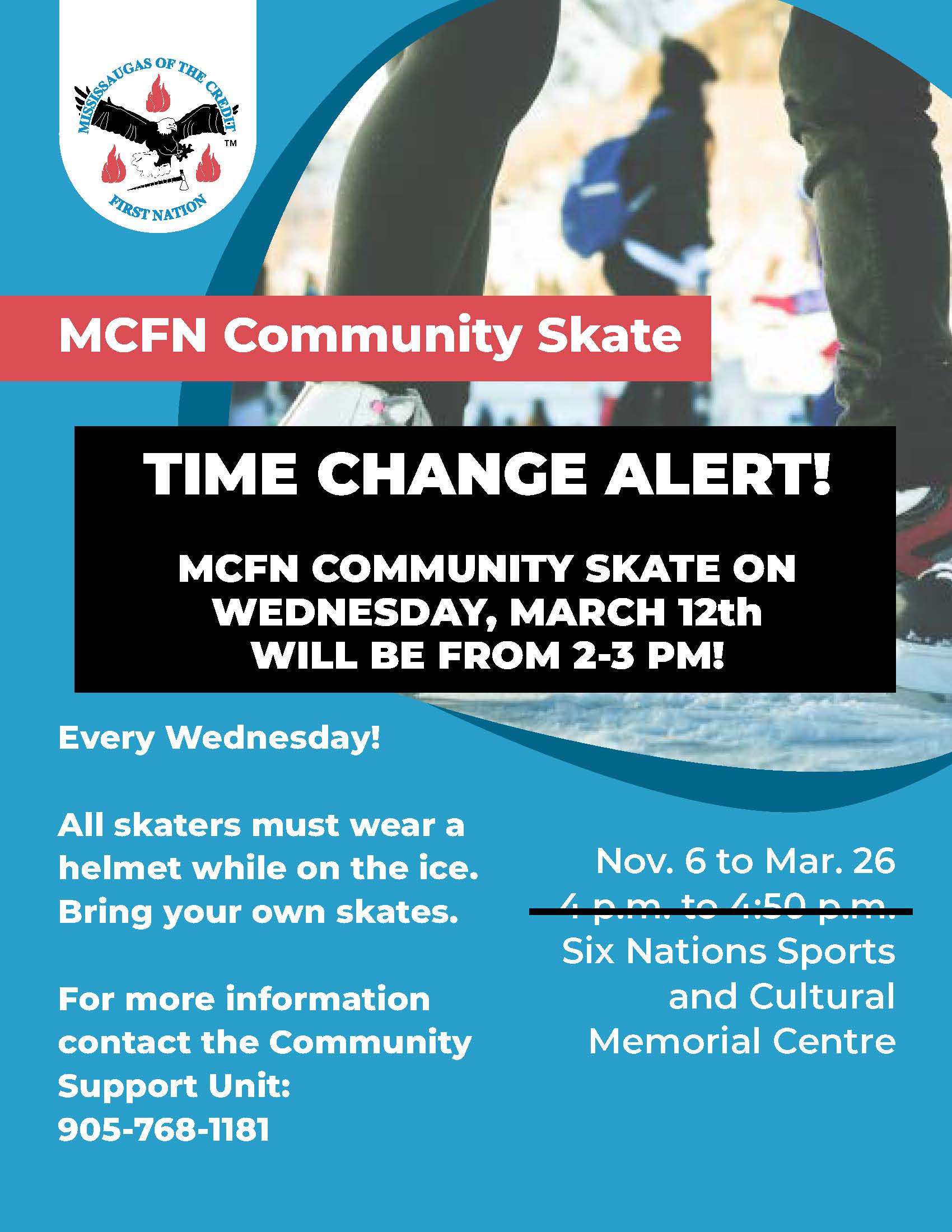 Time Change for Community Skate on March 12