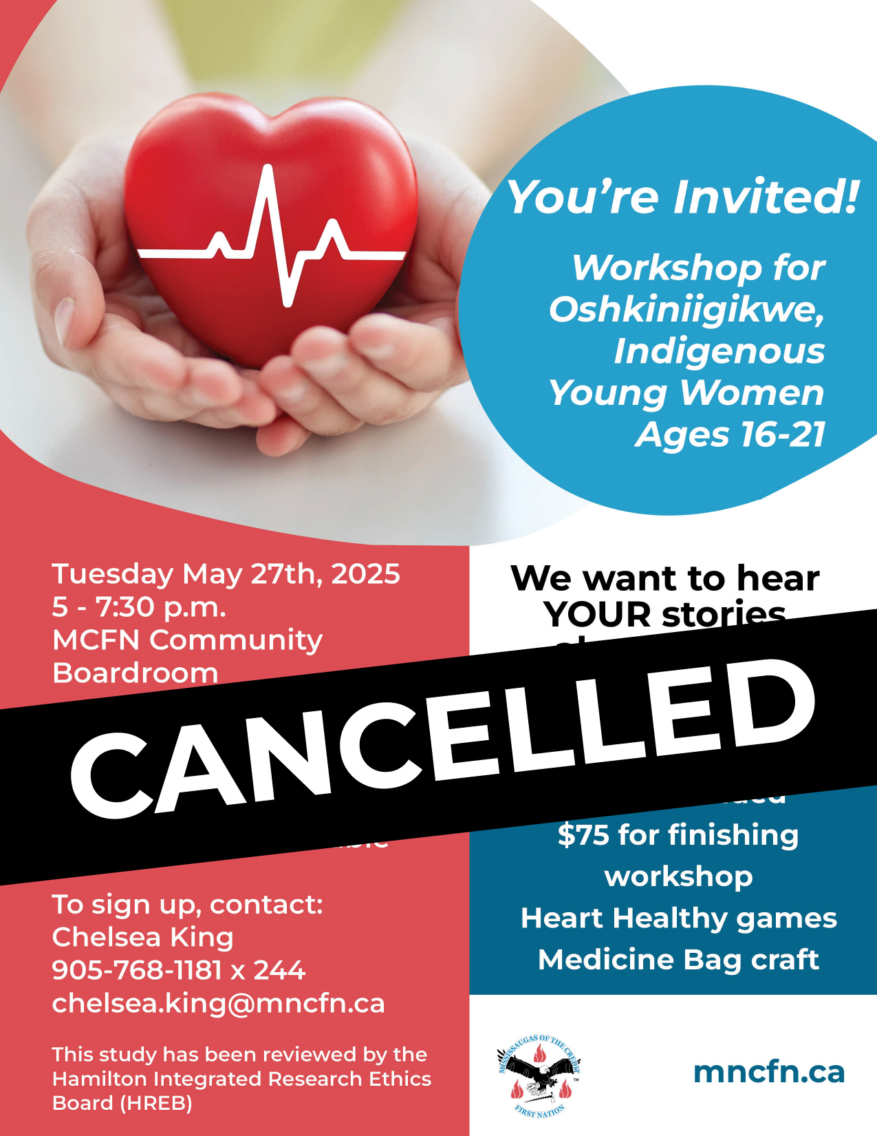 CANCELLED – Workshop for Oshkiniigikwe – Indigenous Young Women (Ages 16–21)