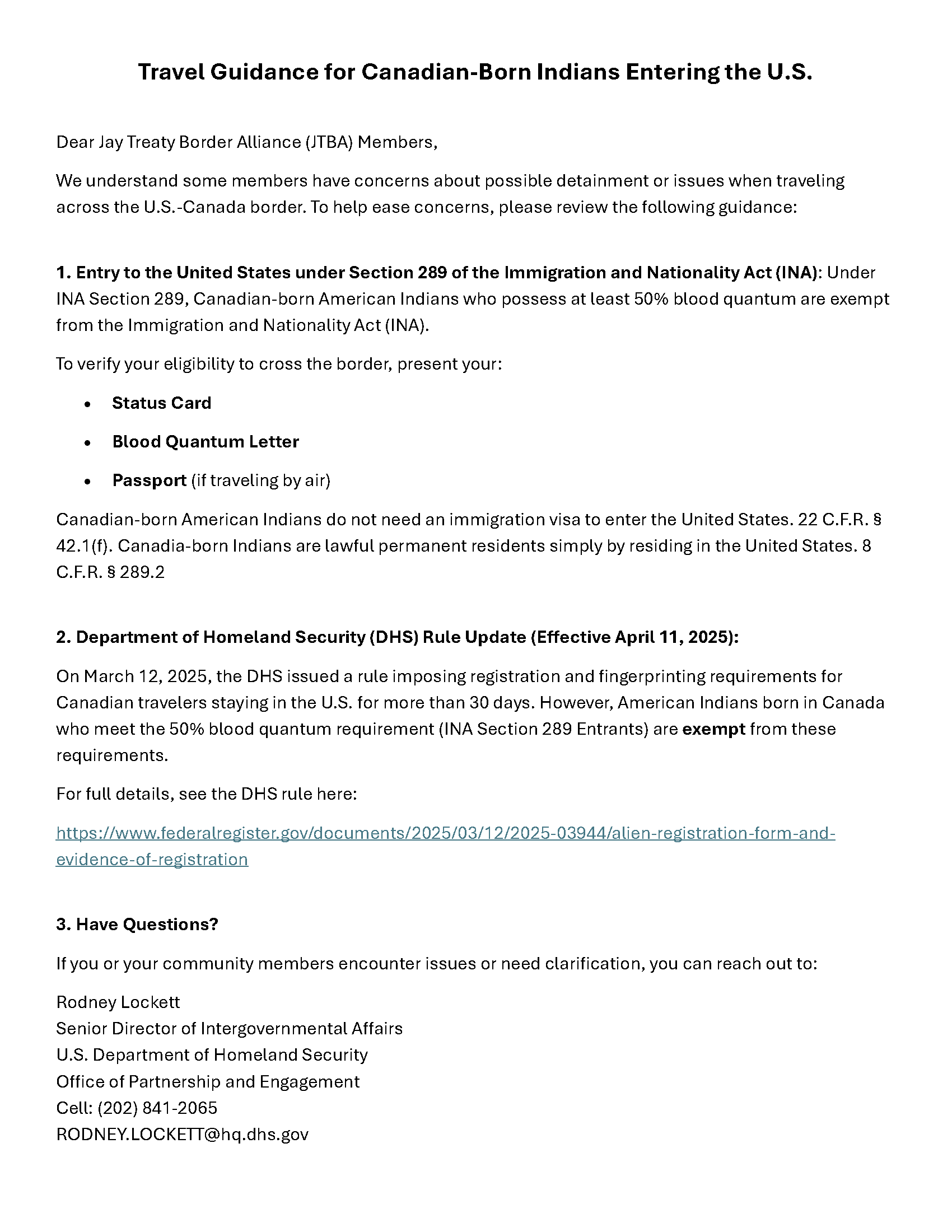 Travel Guidance for Canadian-Born Indians Entering the U.S.