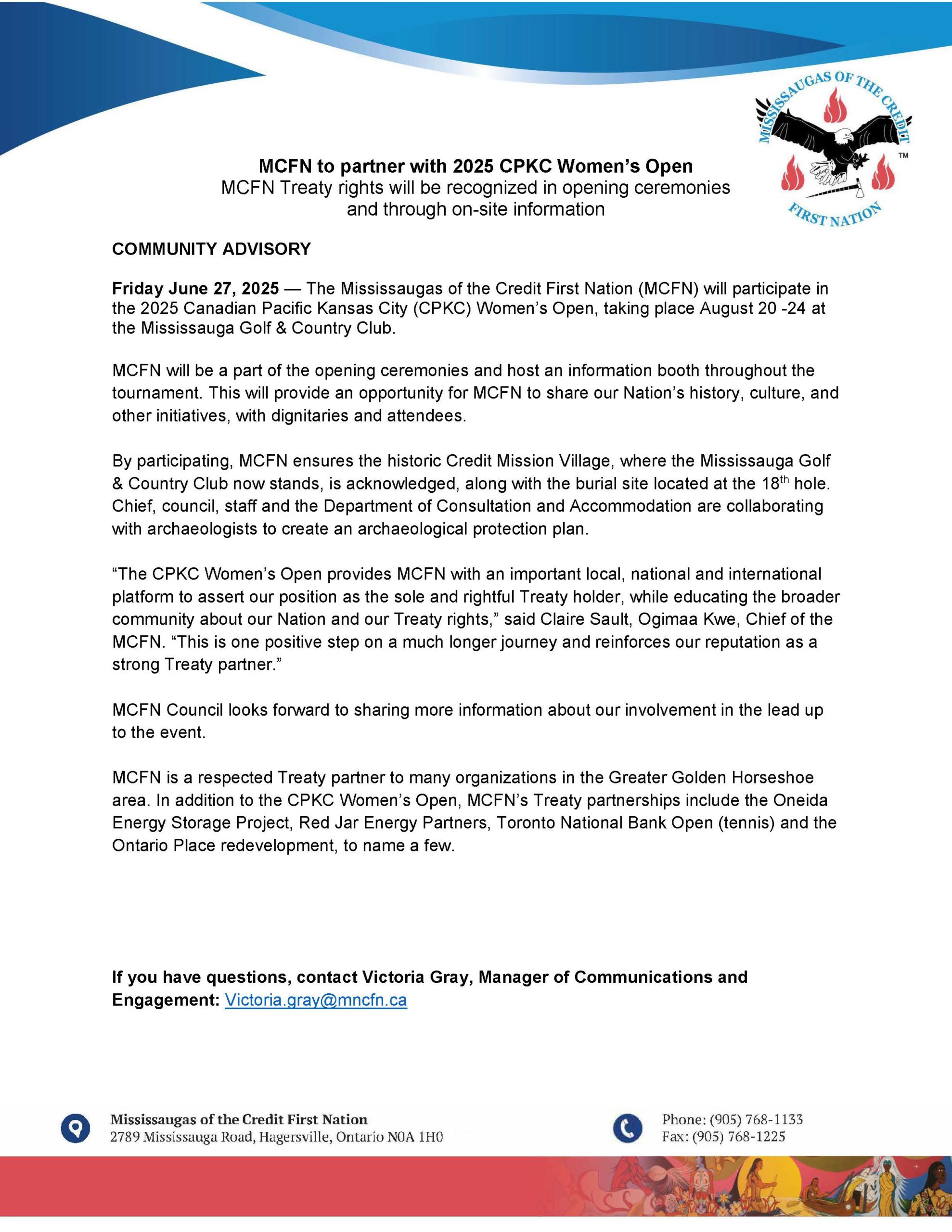 MCFN to partner with 2025 CPKC Women’s Open