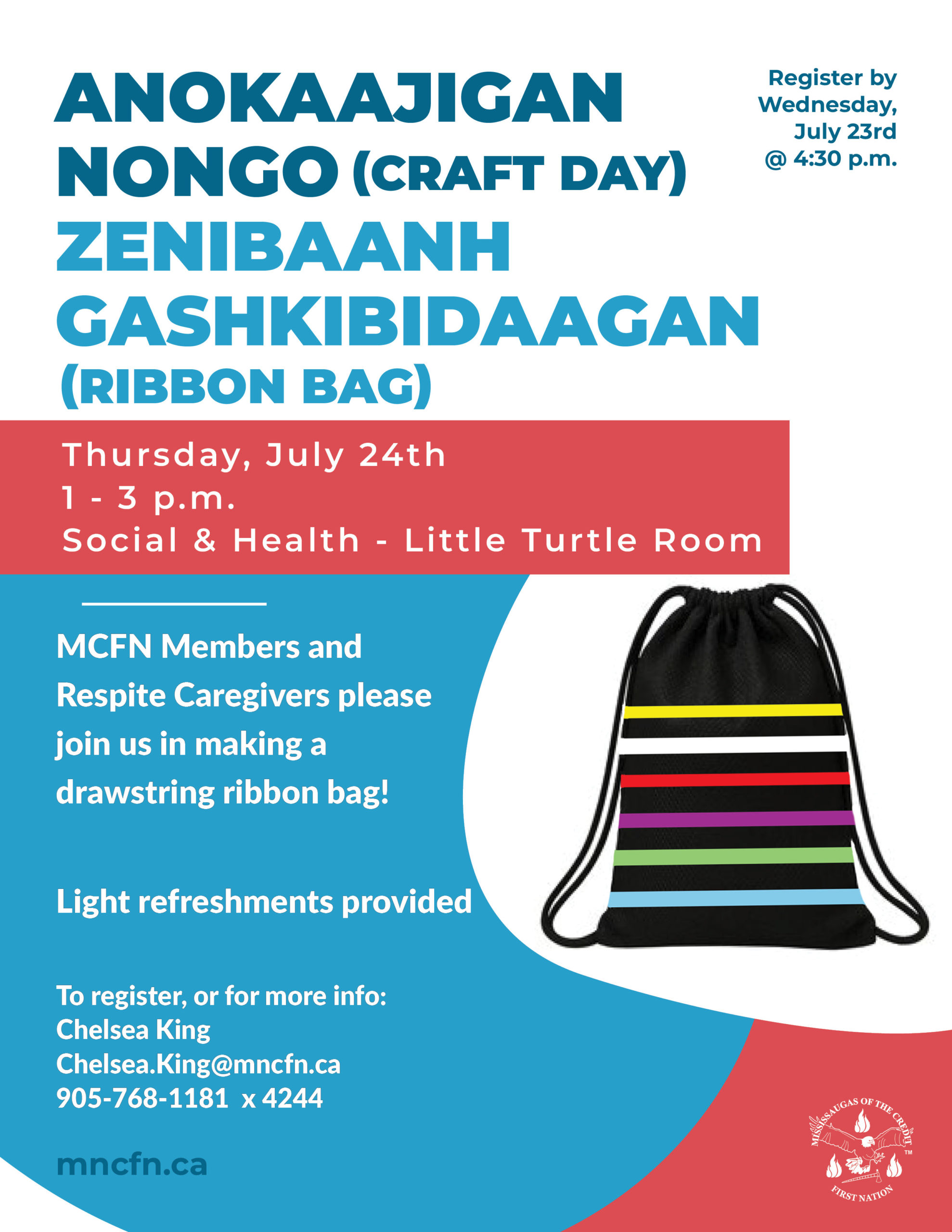 Anokaajigan Nongo (Craft Day) - Zenibaanh Gashkibidaagan (Ribbon Bag)