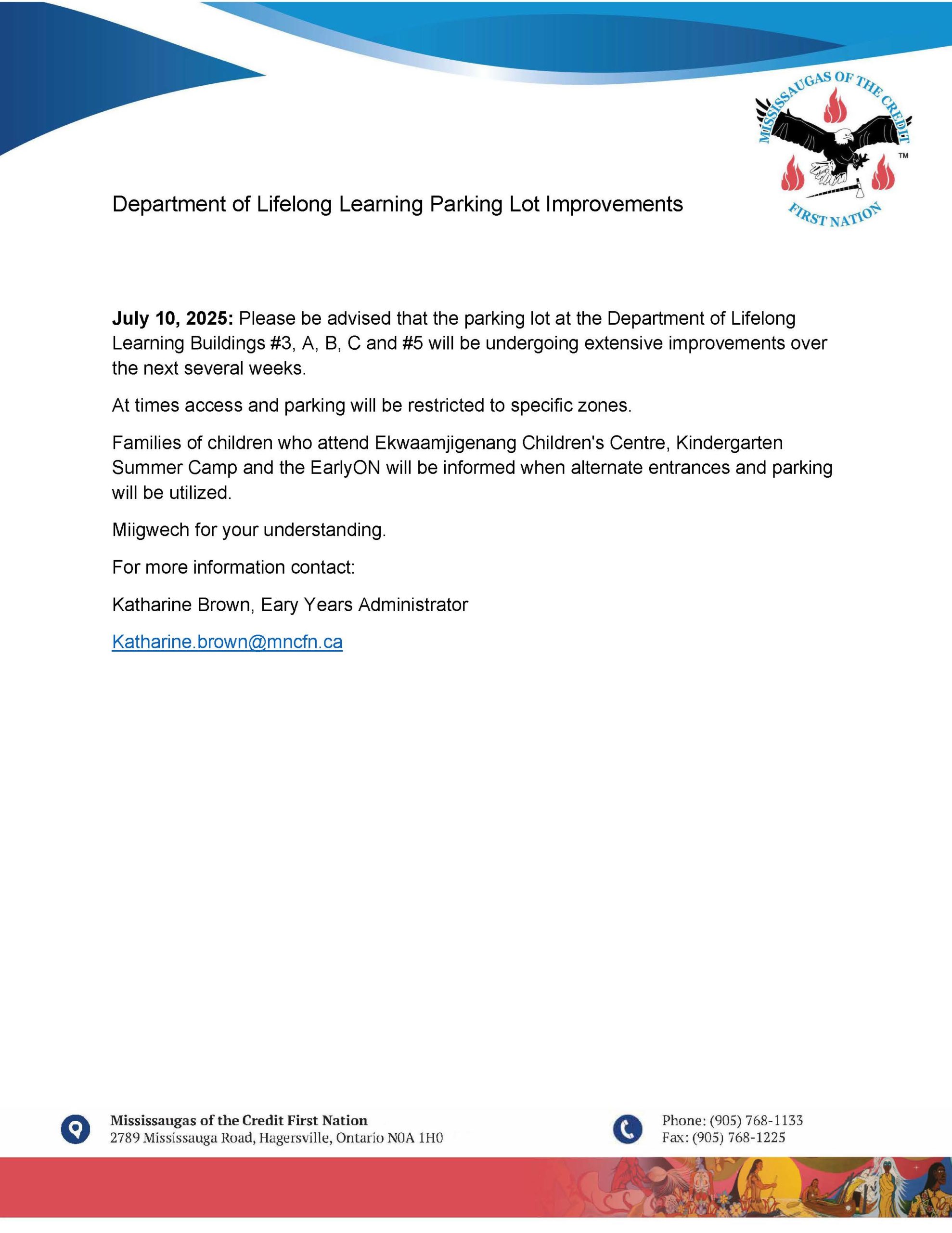 Notice: Lifelong Learning Parking Lot Improvements Underway