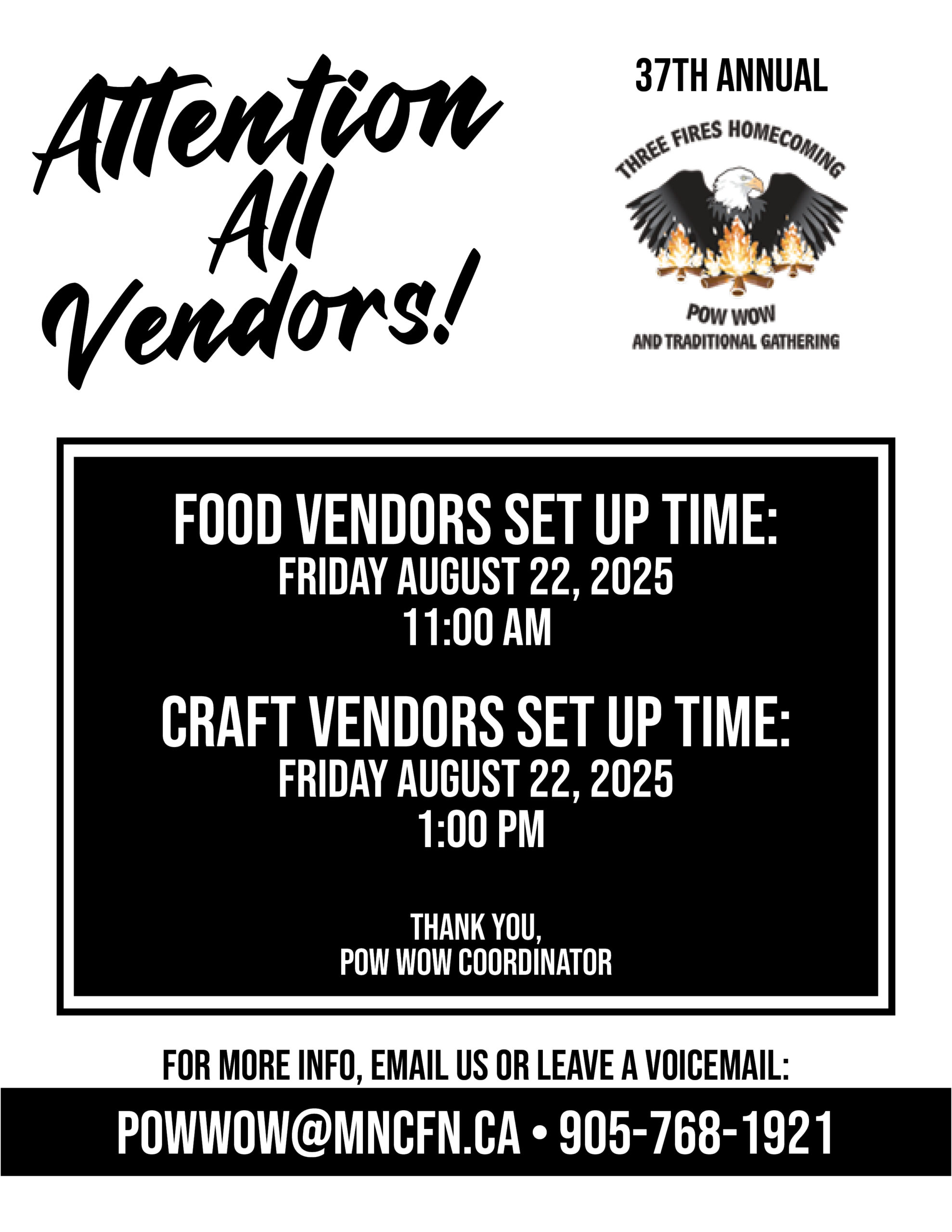 Attention Three Fires Homecoming Pow Wow Vendors!