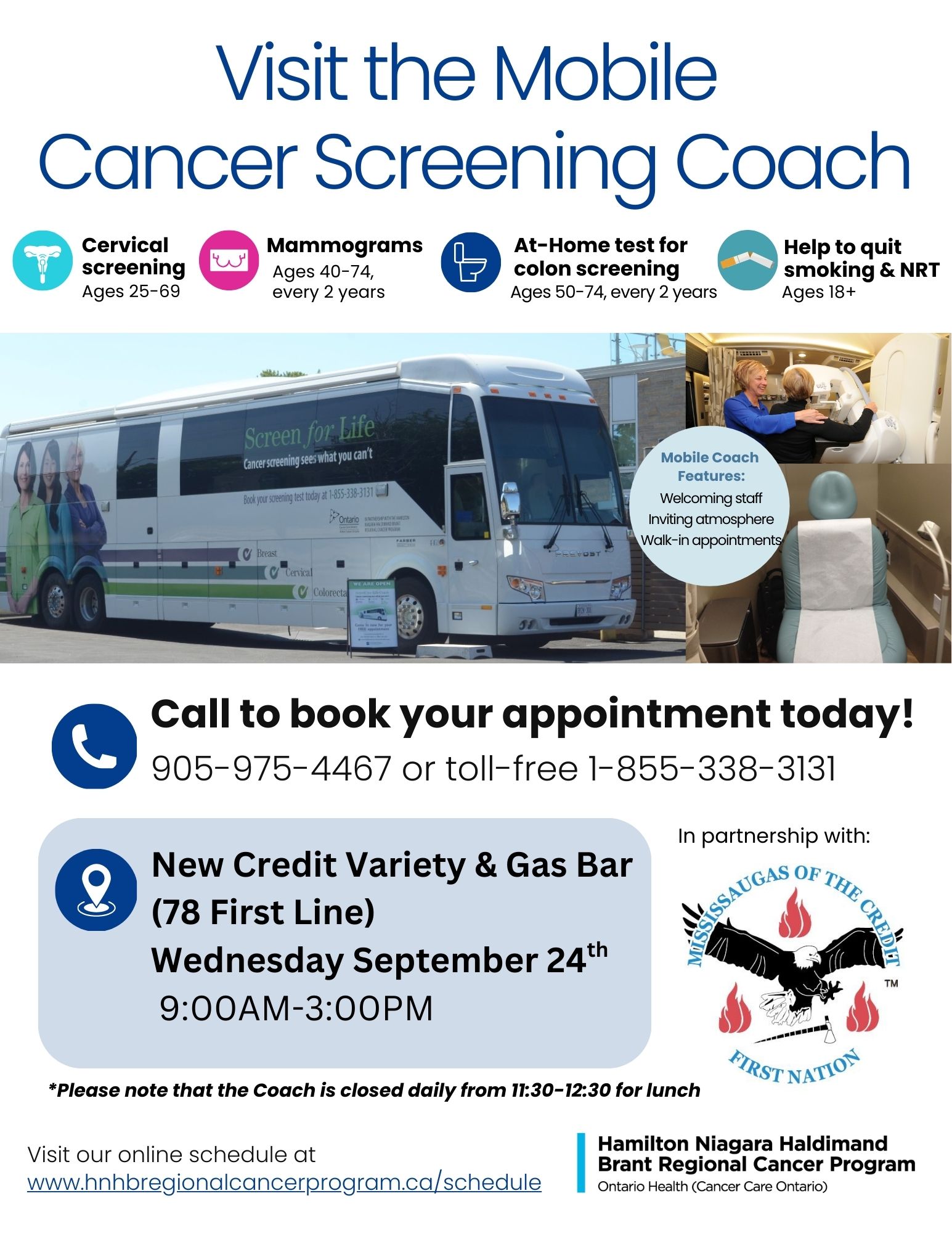 Mobile Cancer Screening Coach Schedule for September