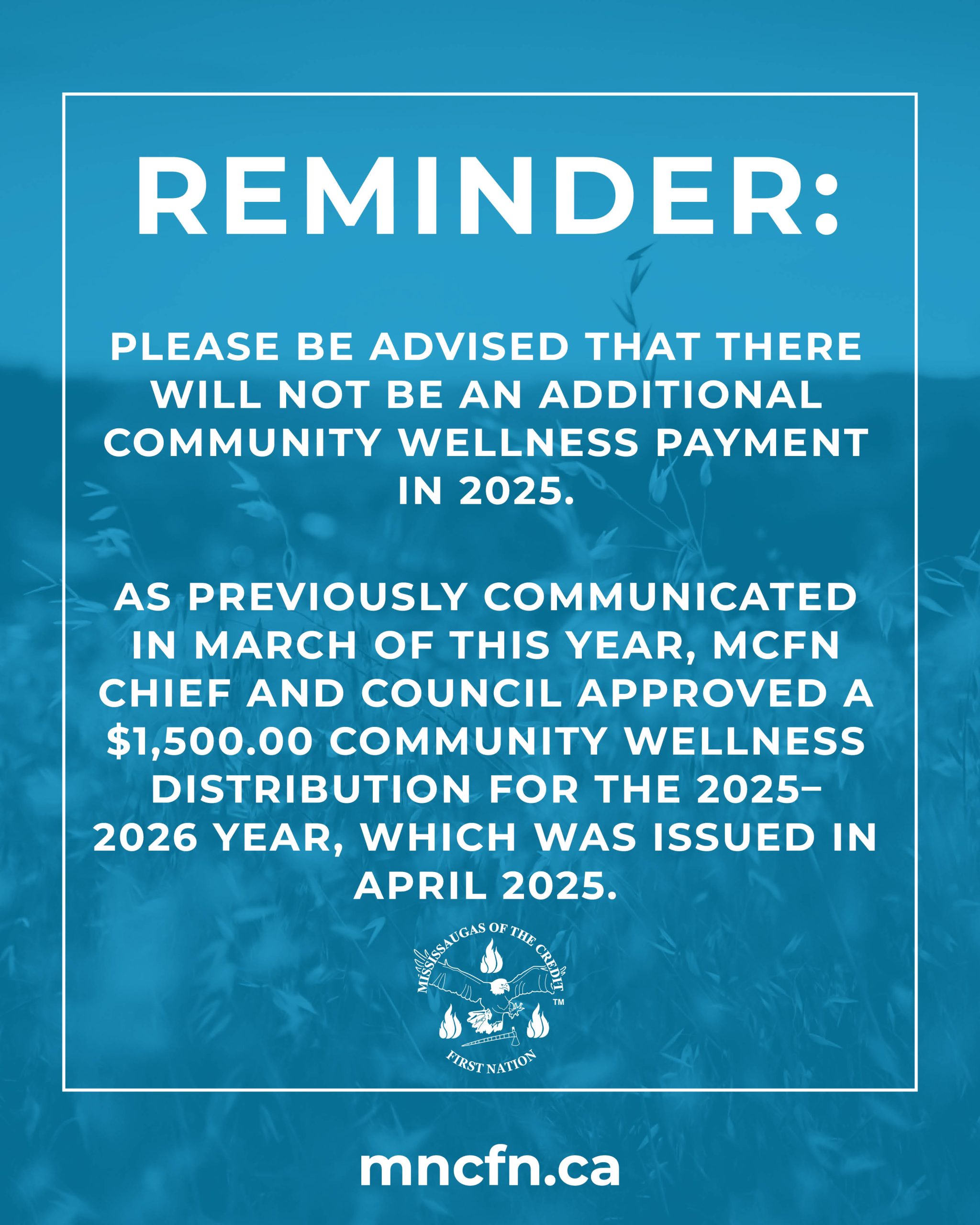 Reminder: No Additional CW in 2025