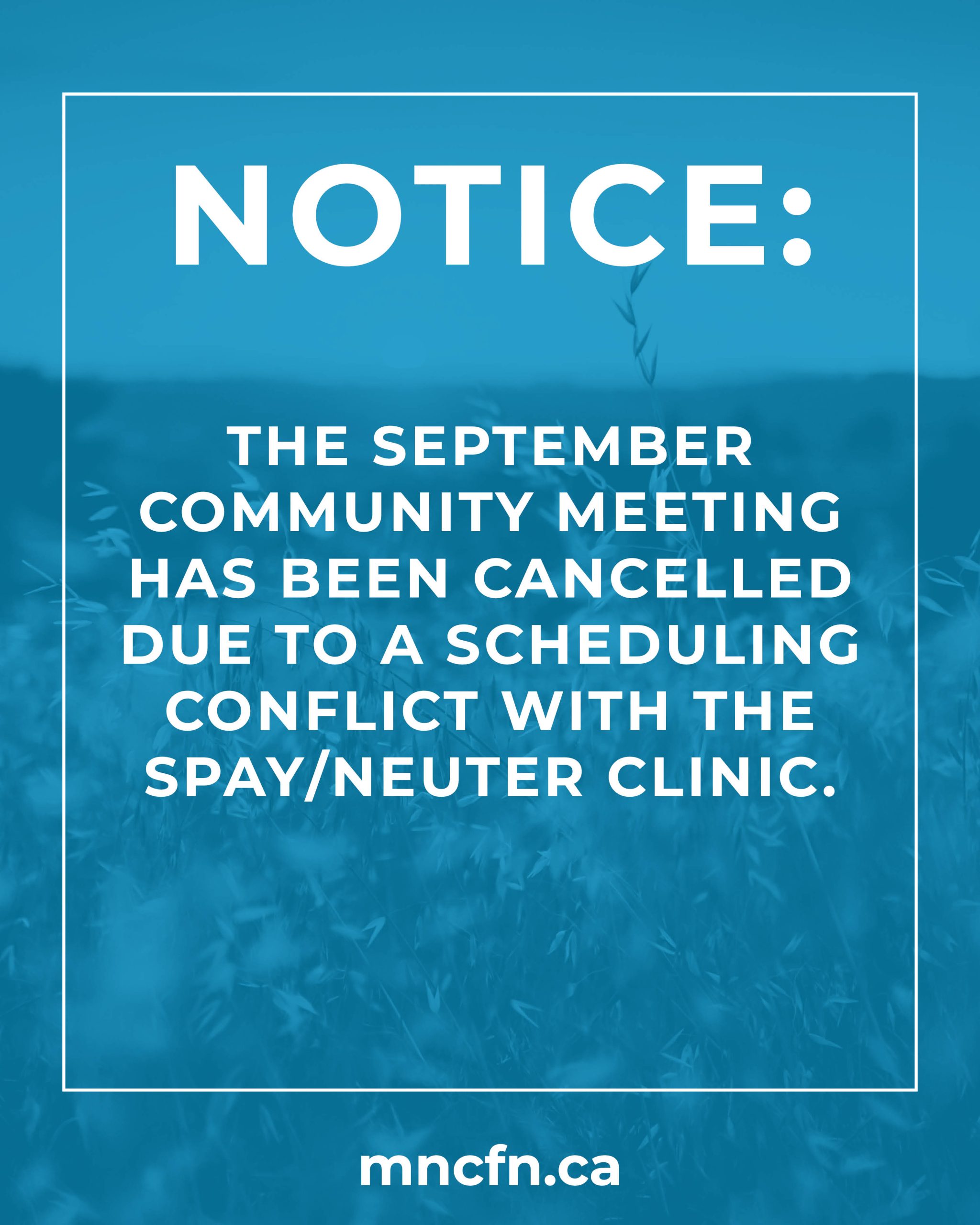 September Community Meeting Cancelled