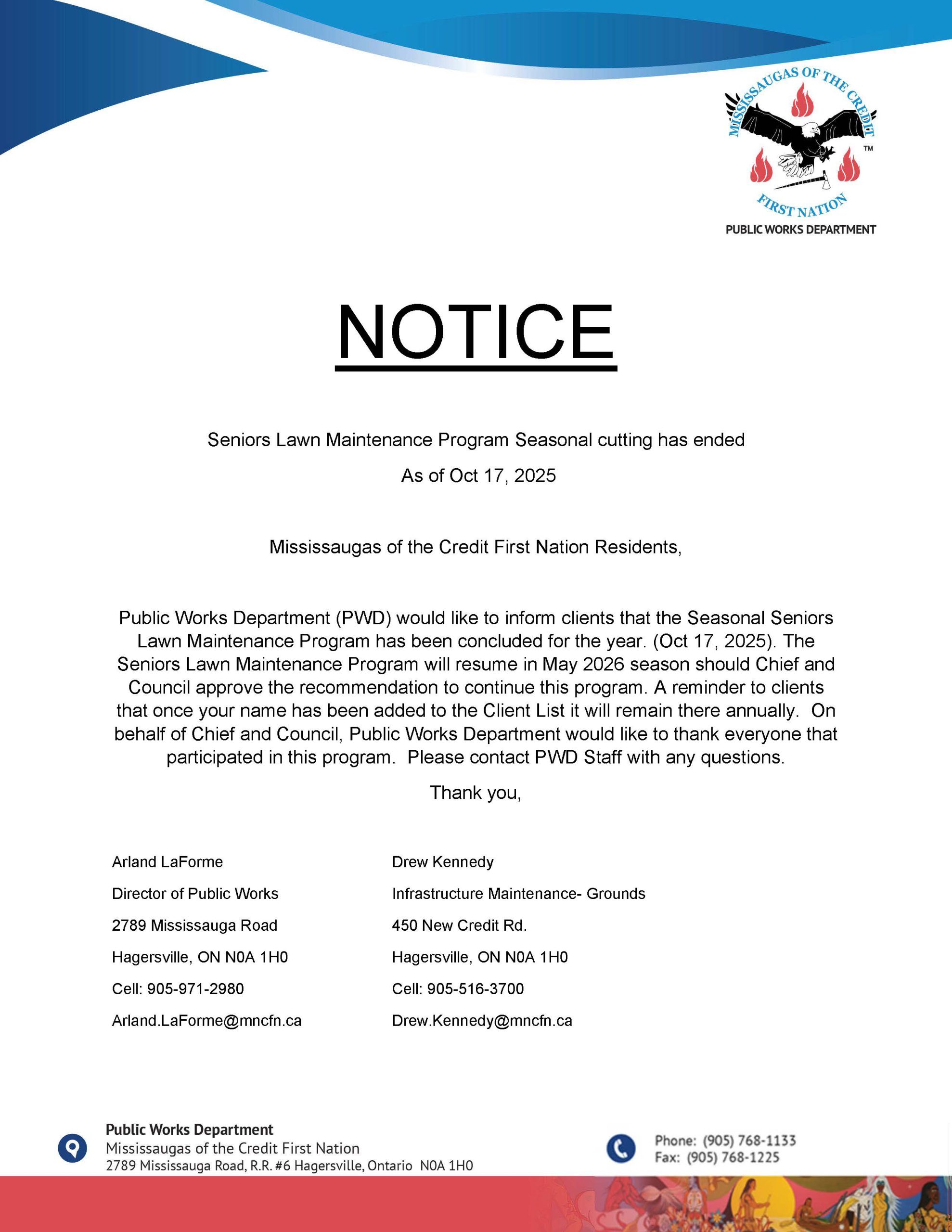 Seniors Lawn Maintenance Program Seasonal Cutting Has Concluded – Oct 17th