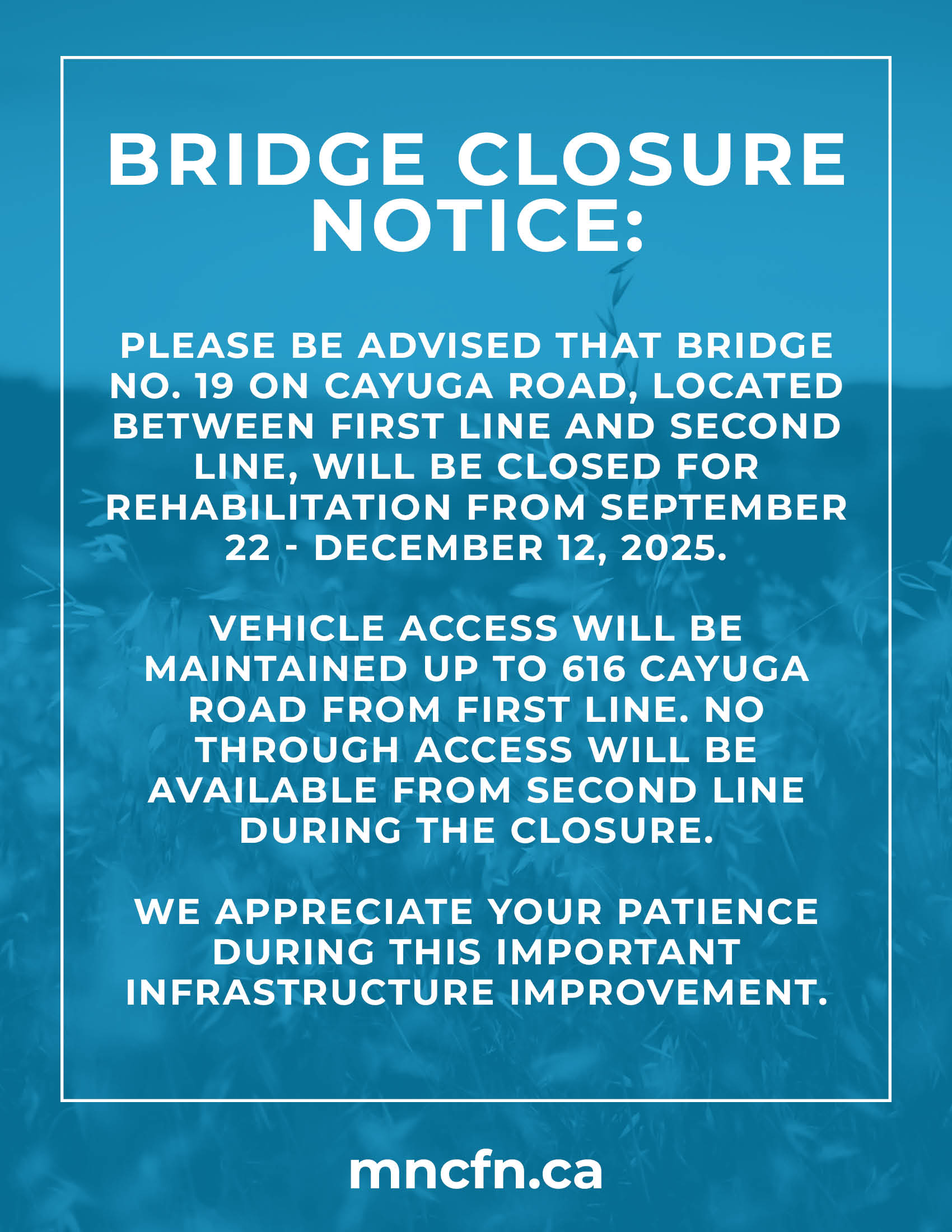 Bridge Closure Notice – Bridge No. 19