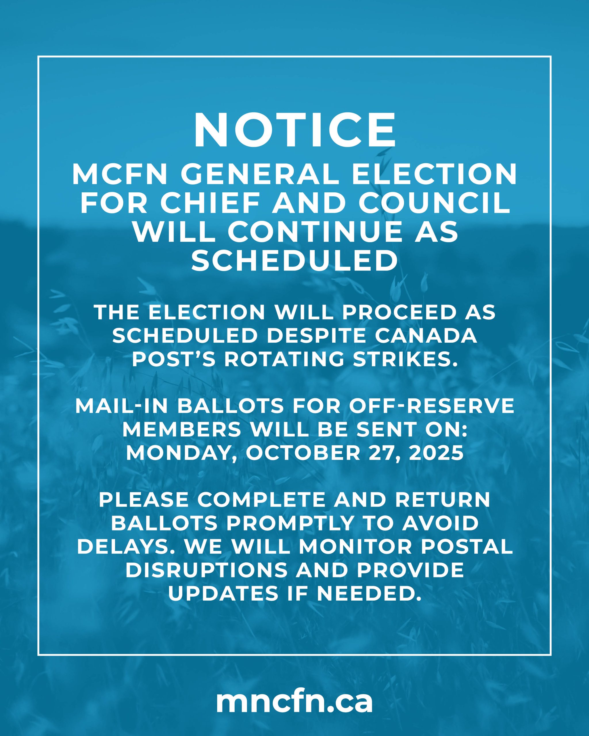 NOTICE: MCFN General Election Will Continue as Scheduled