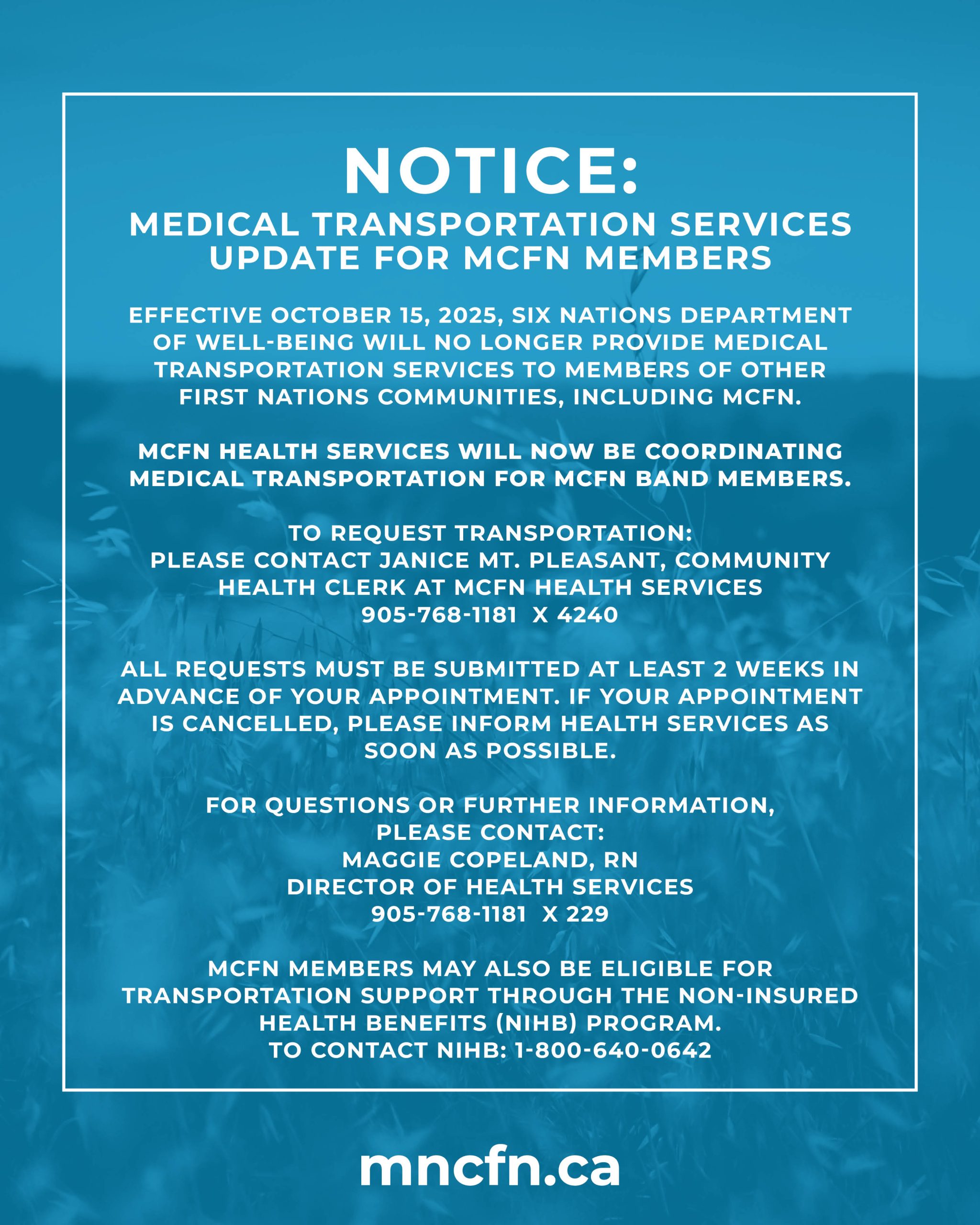 Medical Transportation Services Update for MCFN Members