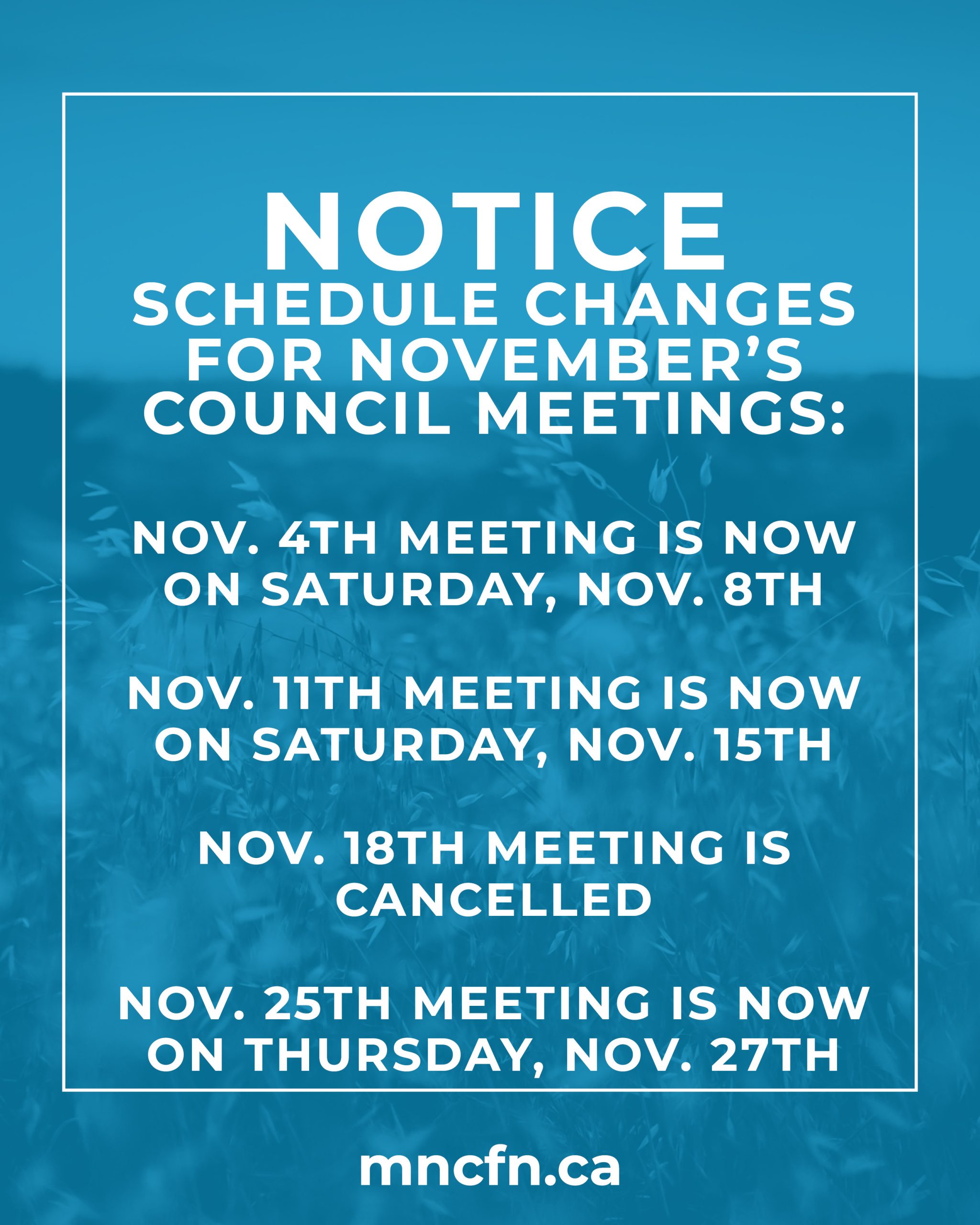 November Council meeting schedule