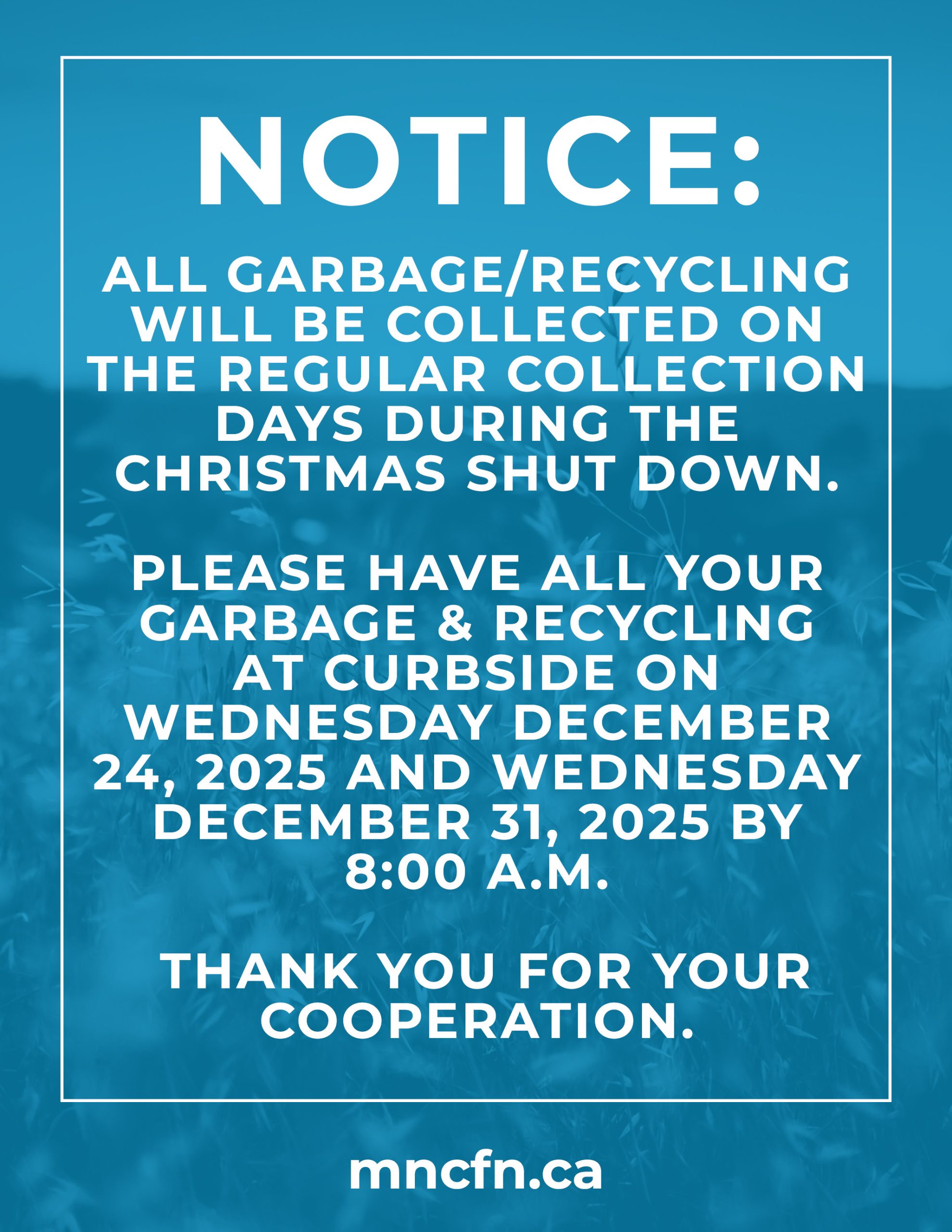 Holiday Garbage/Recycling Collection Notice