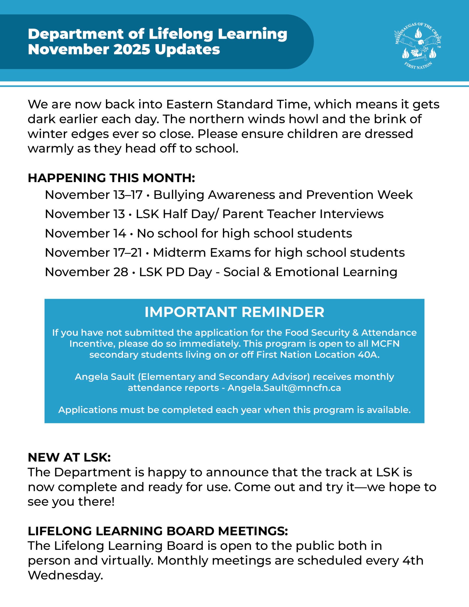 Department of Lifelong Learning November 2025 Update