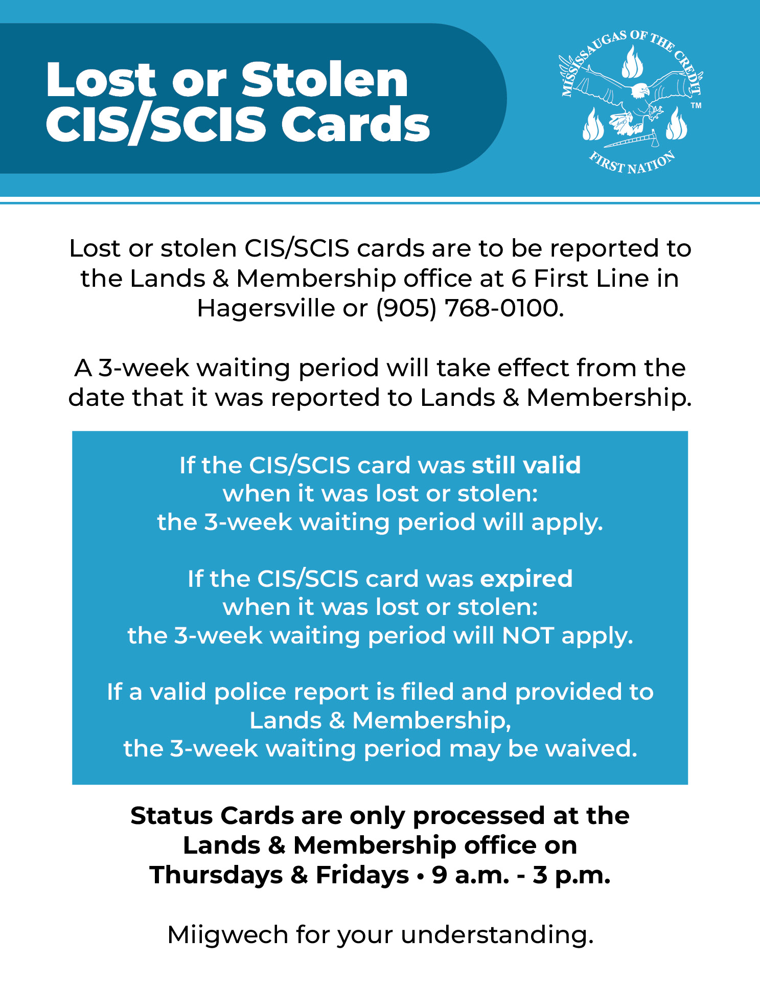 Important Notice: Lost or Stolen CIS/SCIS Cards