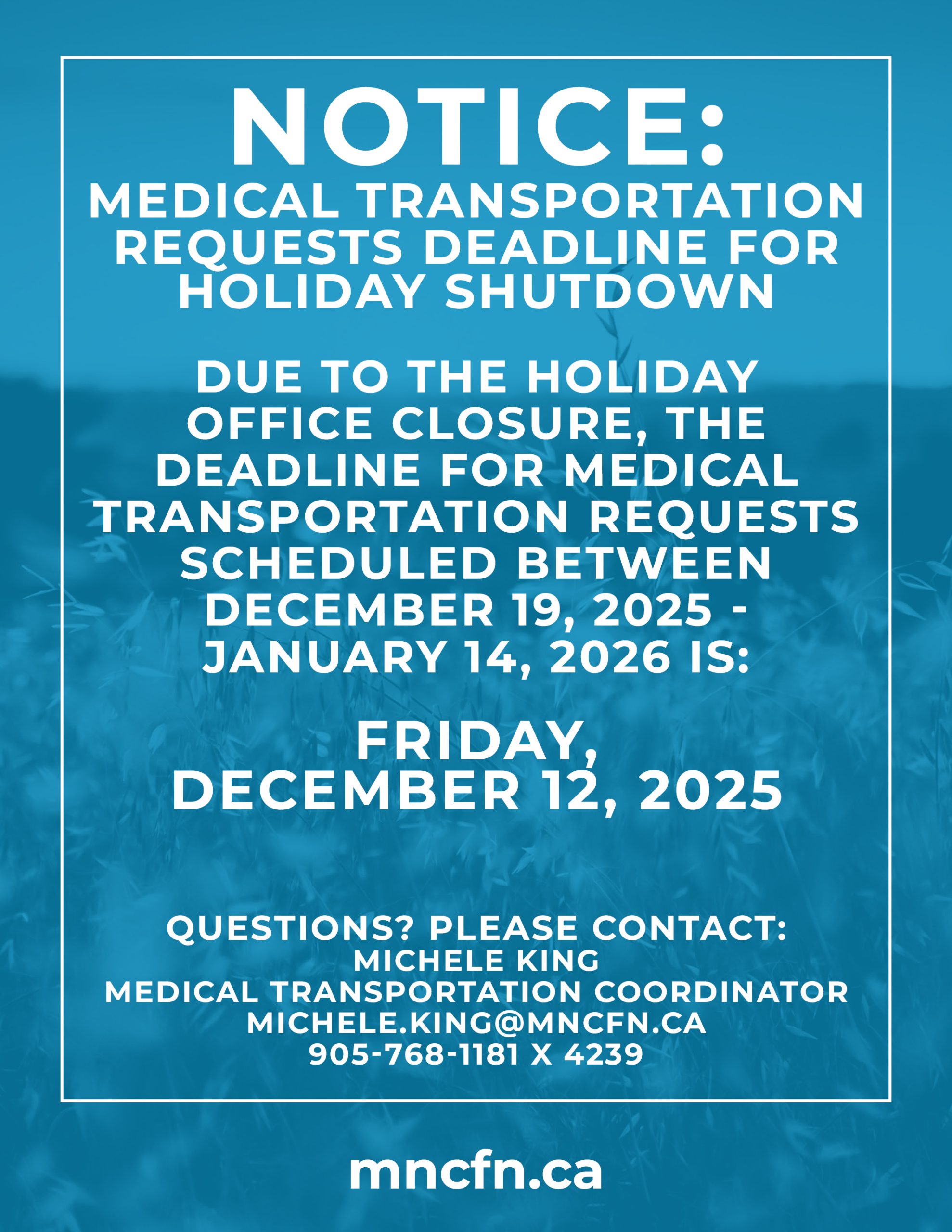 Medical Transportation Holiday Notice