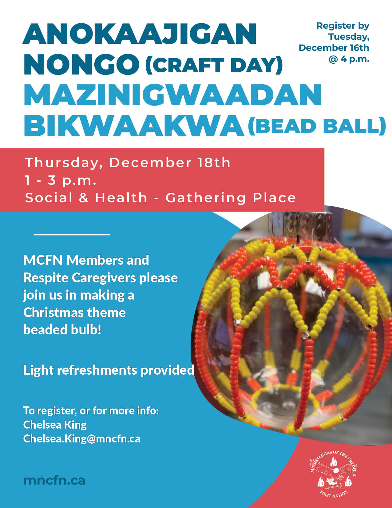 Anokaajigan Nongo (Craft Day) – Mazinigwaadan Bikwaakwa (Bead Ball)