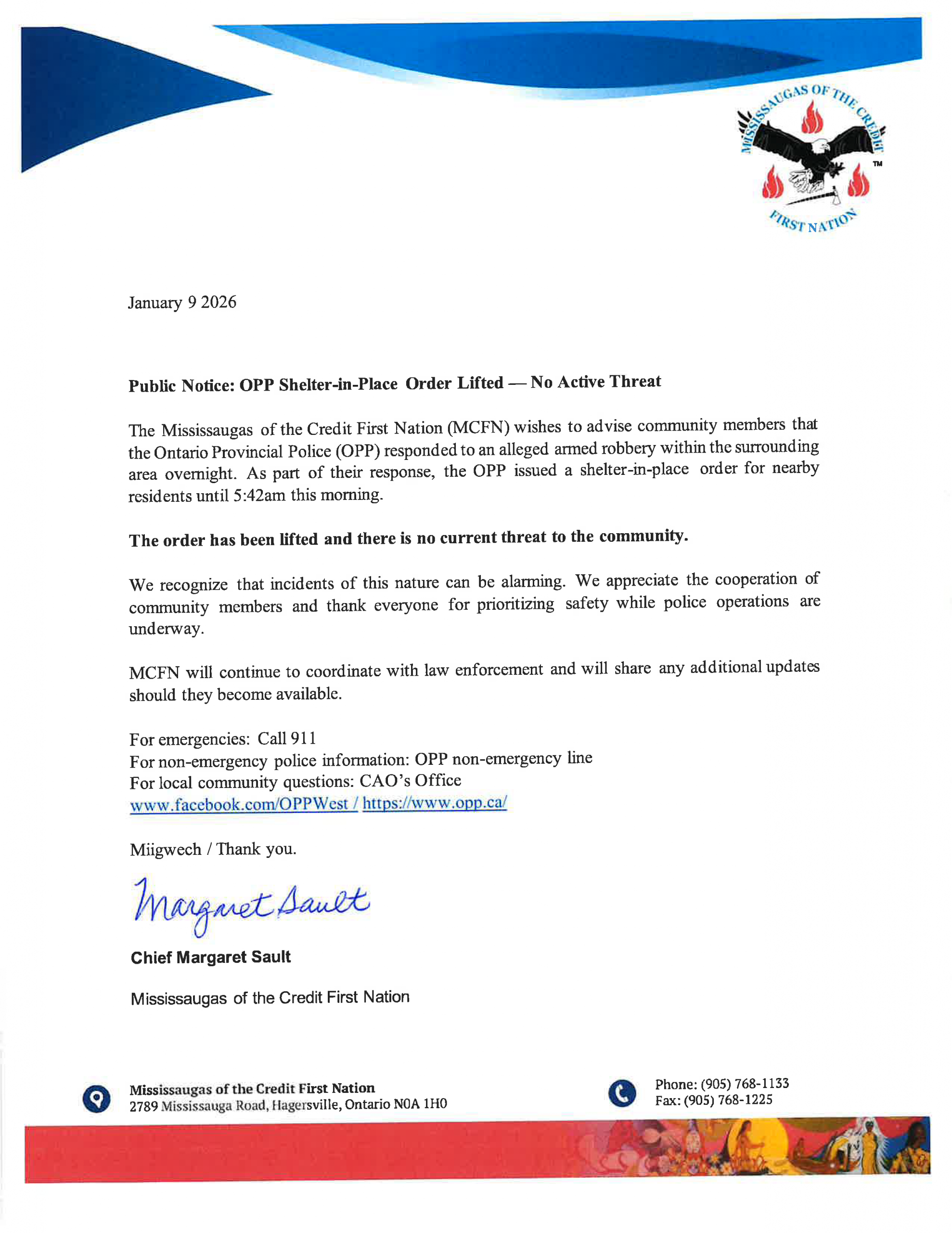 Public Notice: OPP Shelter-in-Place Order Lifted — No Active Threat