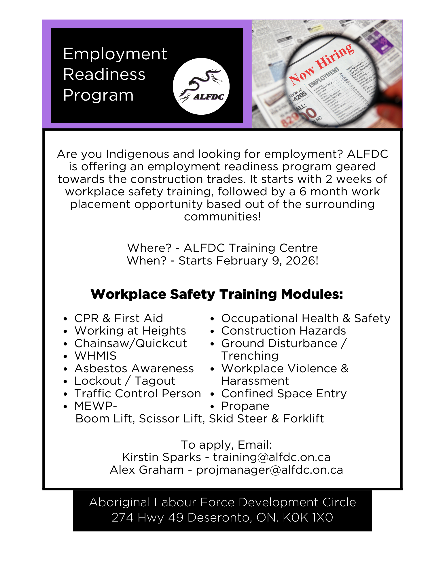 Employment Readiness Program Running February 9th, 2026