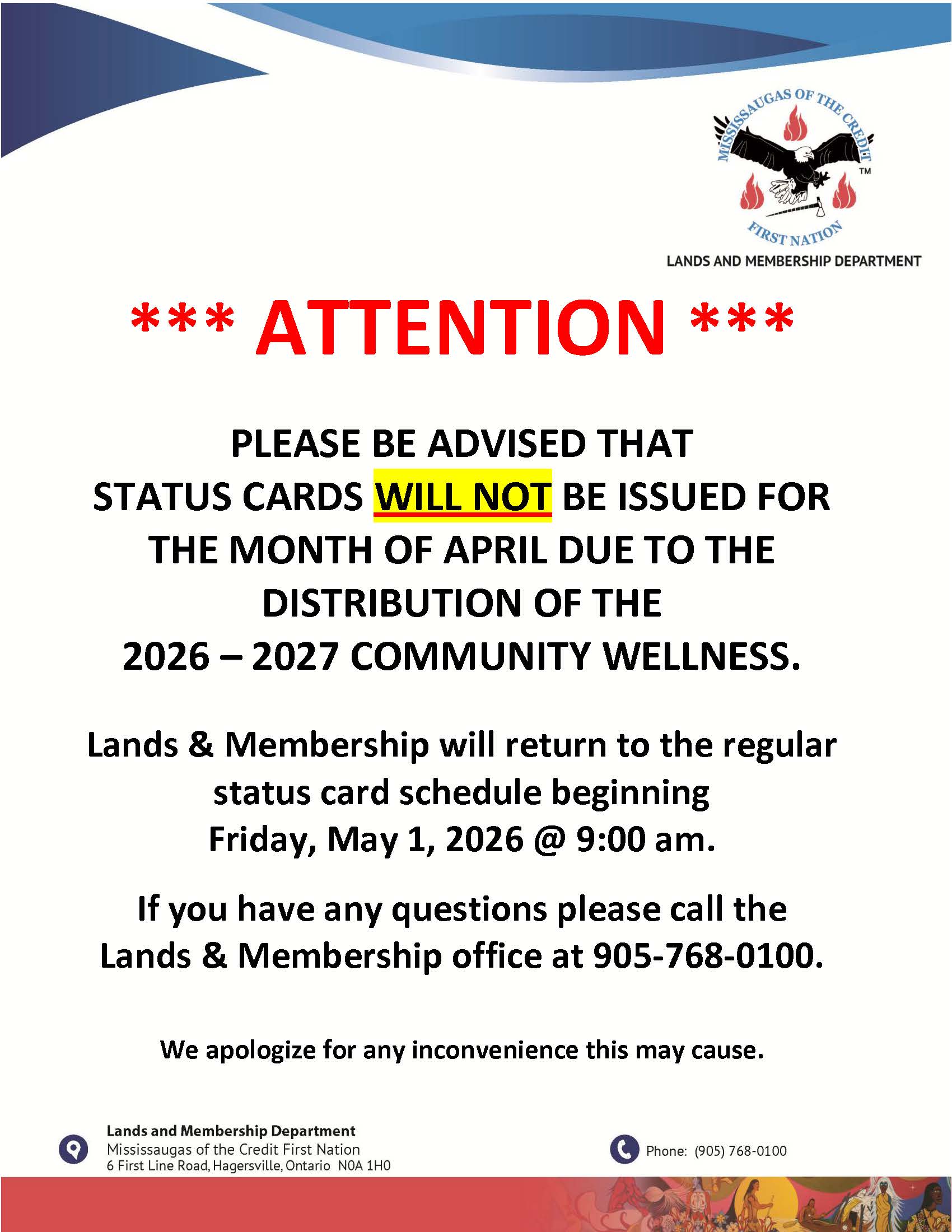 Reminder: No Status Cards Issued in April