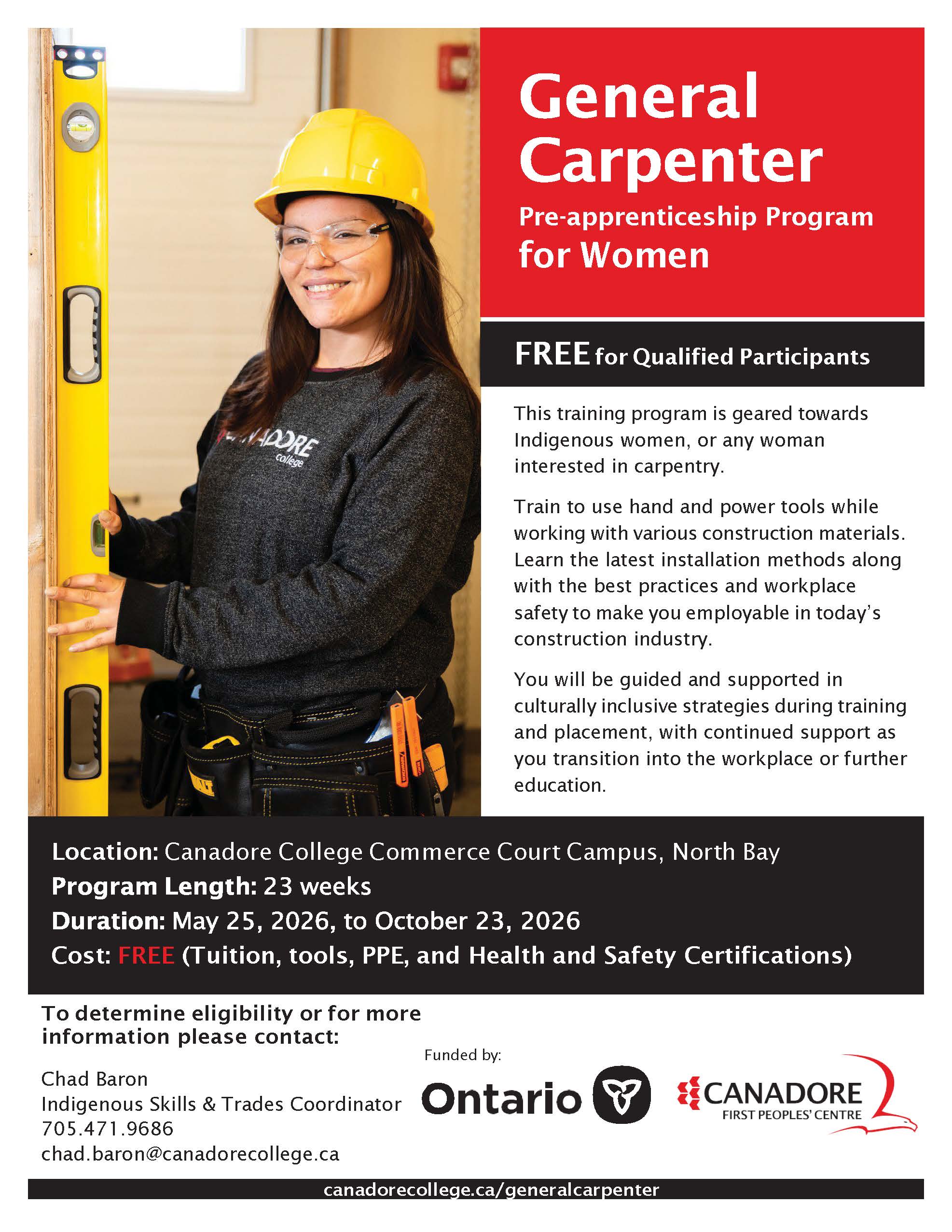 General Carpenter Pre-Apprenticeship Program for Women
