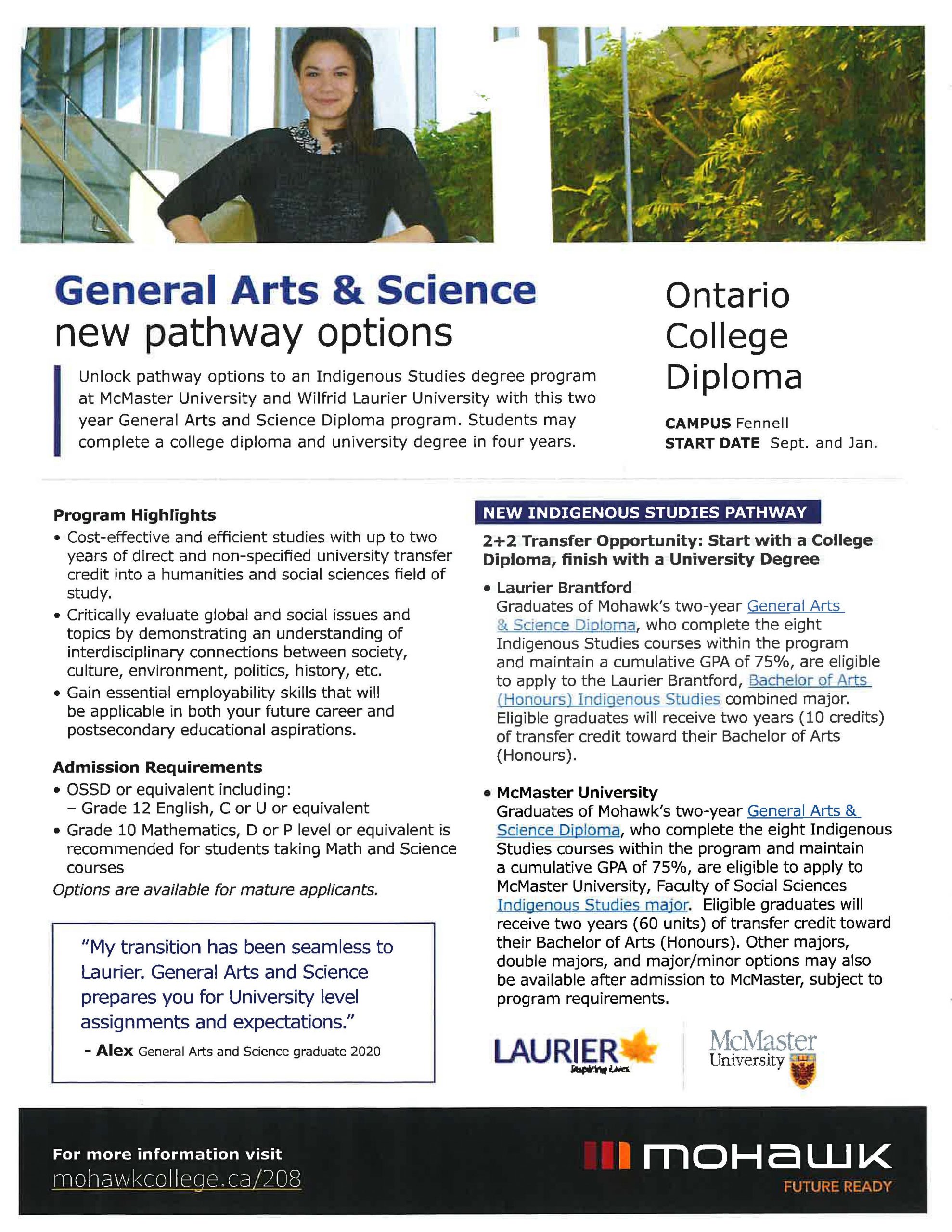 General Arts & Science – New Pathway Options at Mohawk