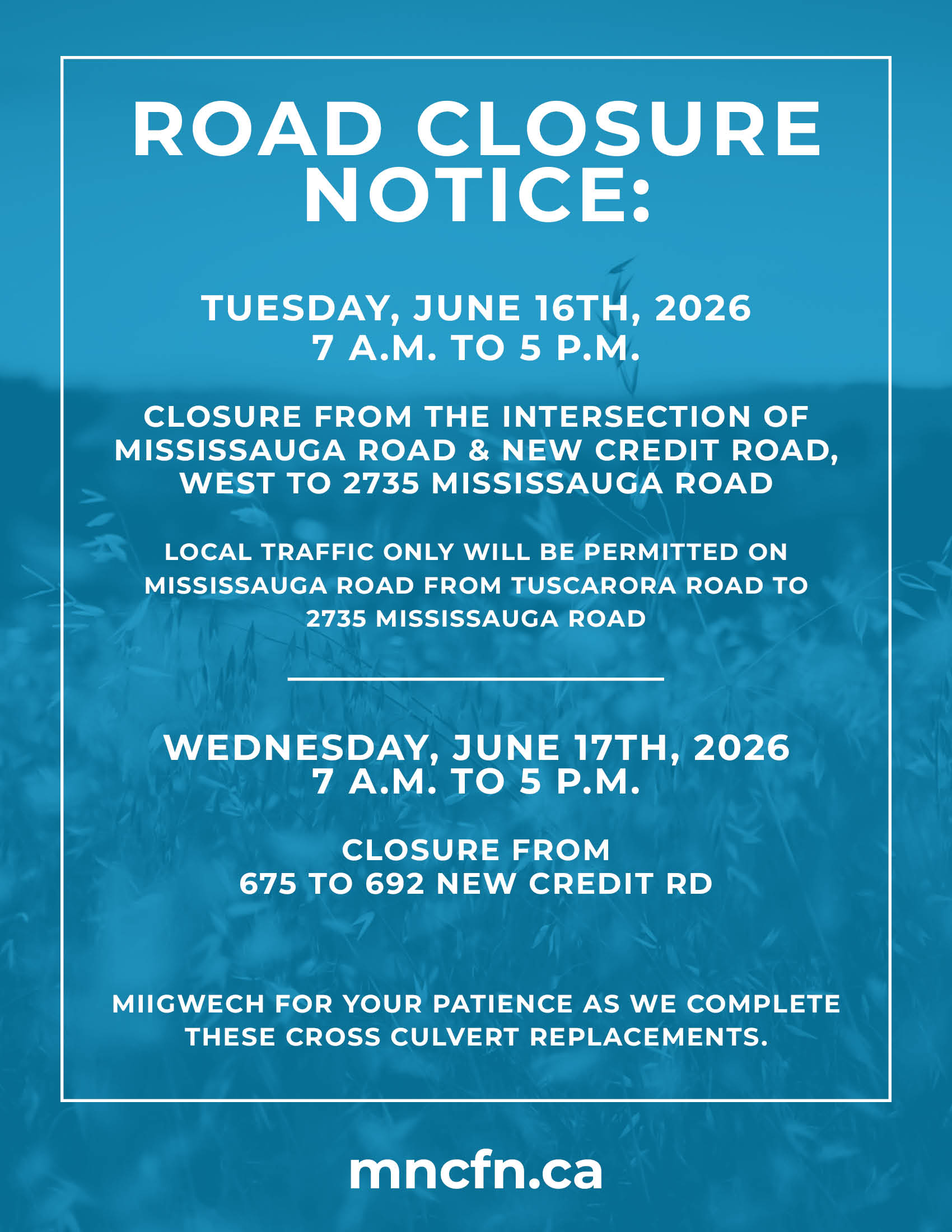 Upcoming Road Closure Notice