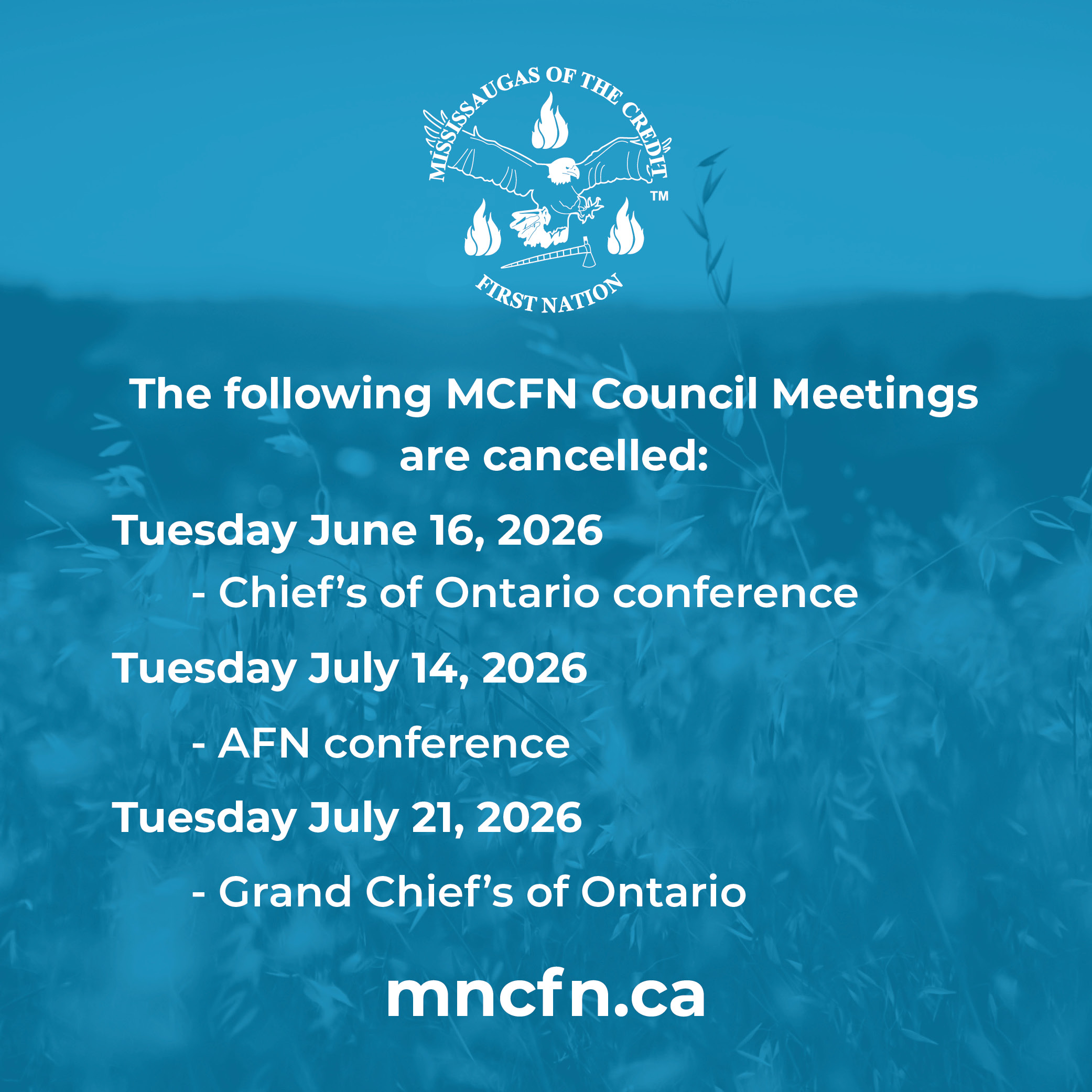 MCFN Council meeting cancellations
