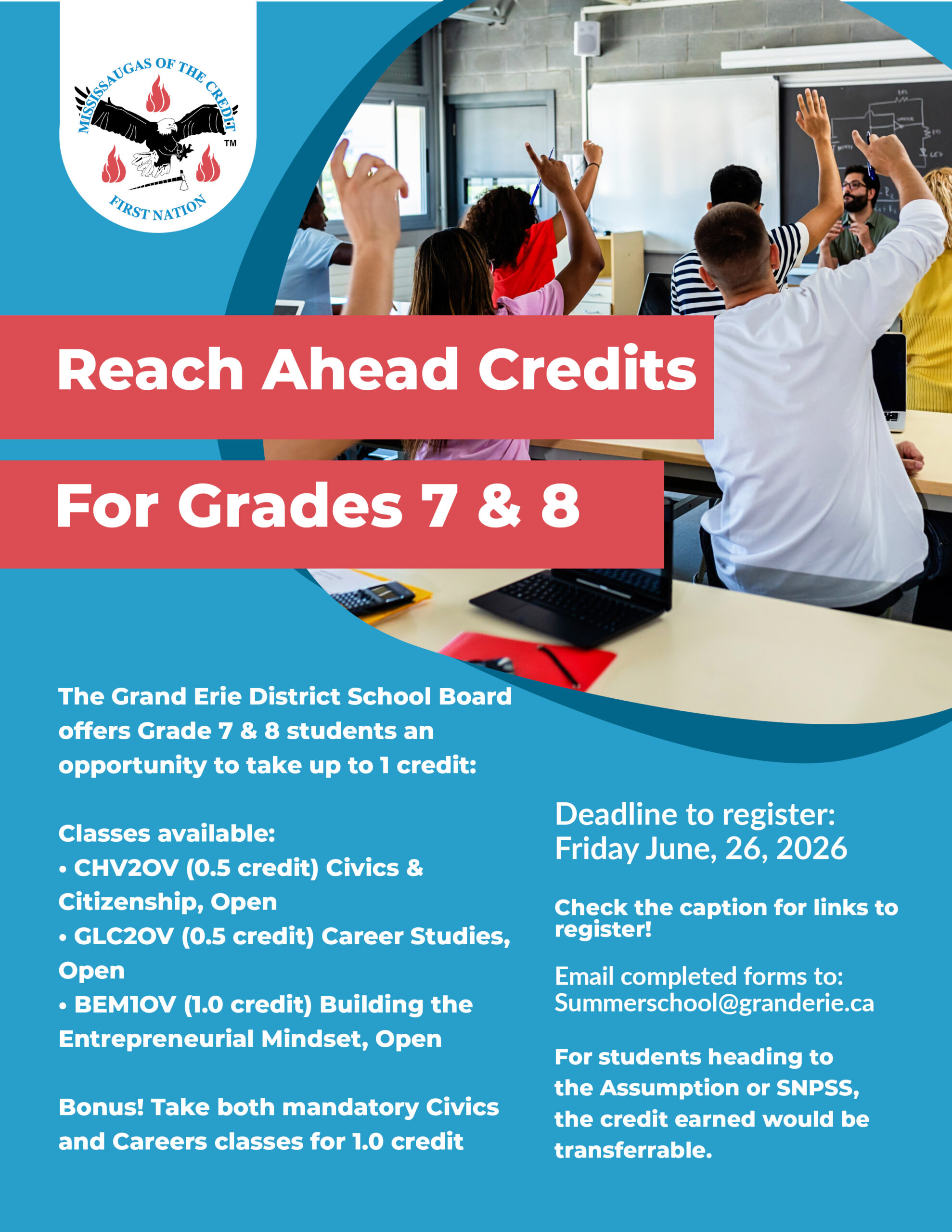 Reach Ahead Credit Opportunity for Grade 7 & 8 Students
