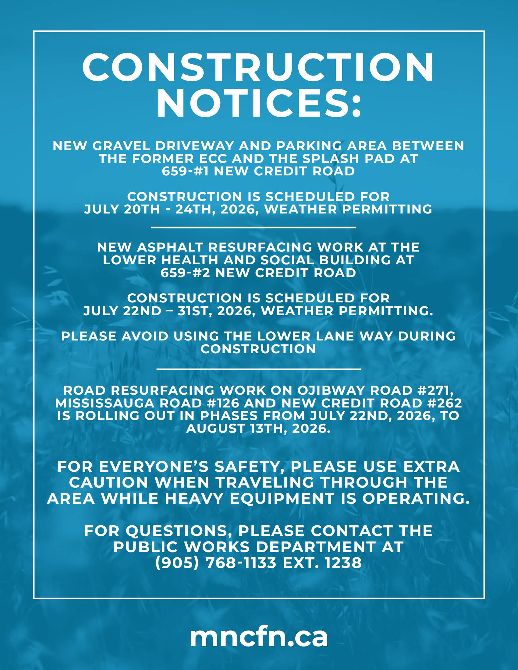 Construction Notices for Summer 2026