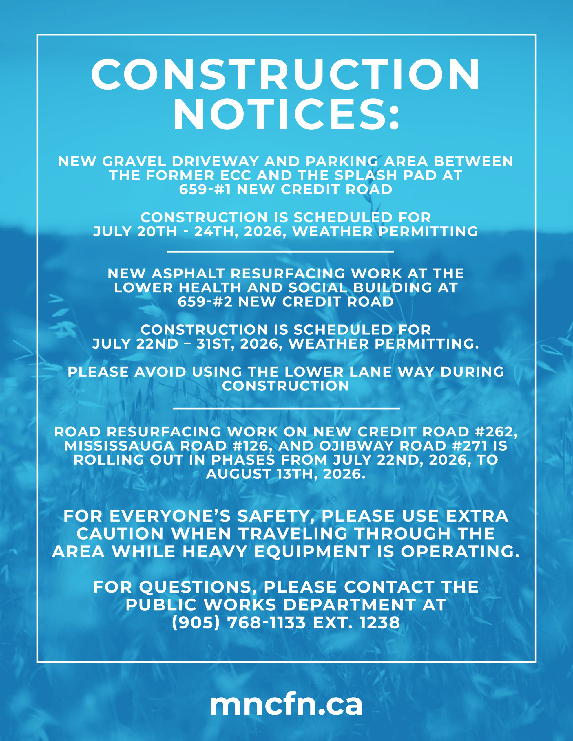 Construction Notices for Summer 2026