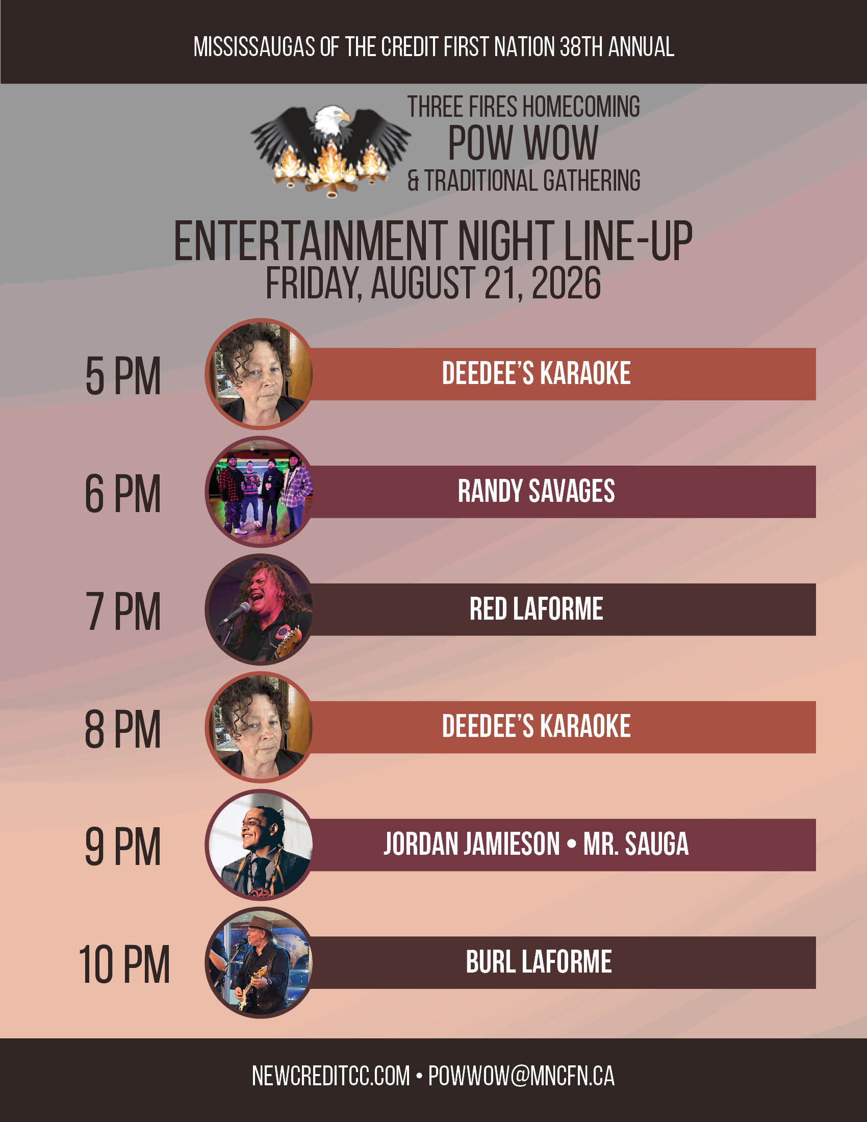 Entertainment Night Line-Up 2026 | Three Fires Homecoming Pow Wow & Traditional Gathering